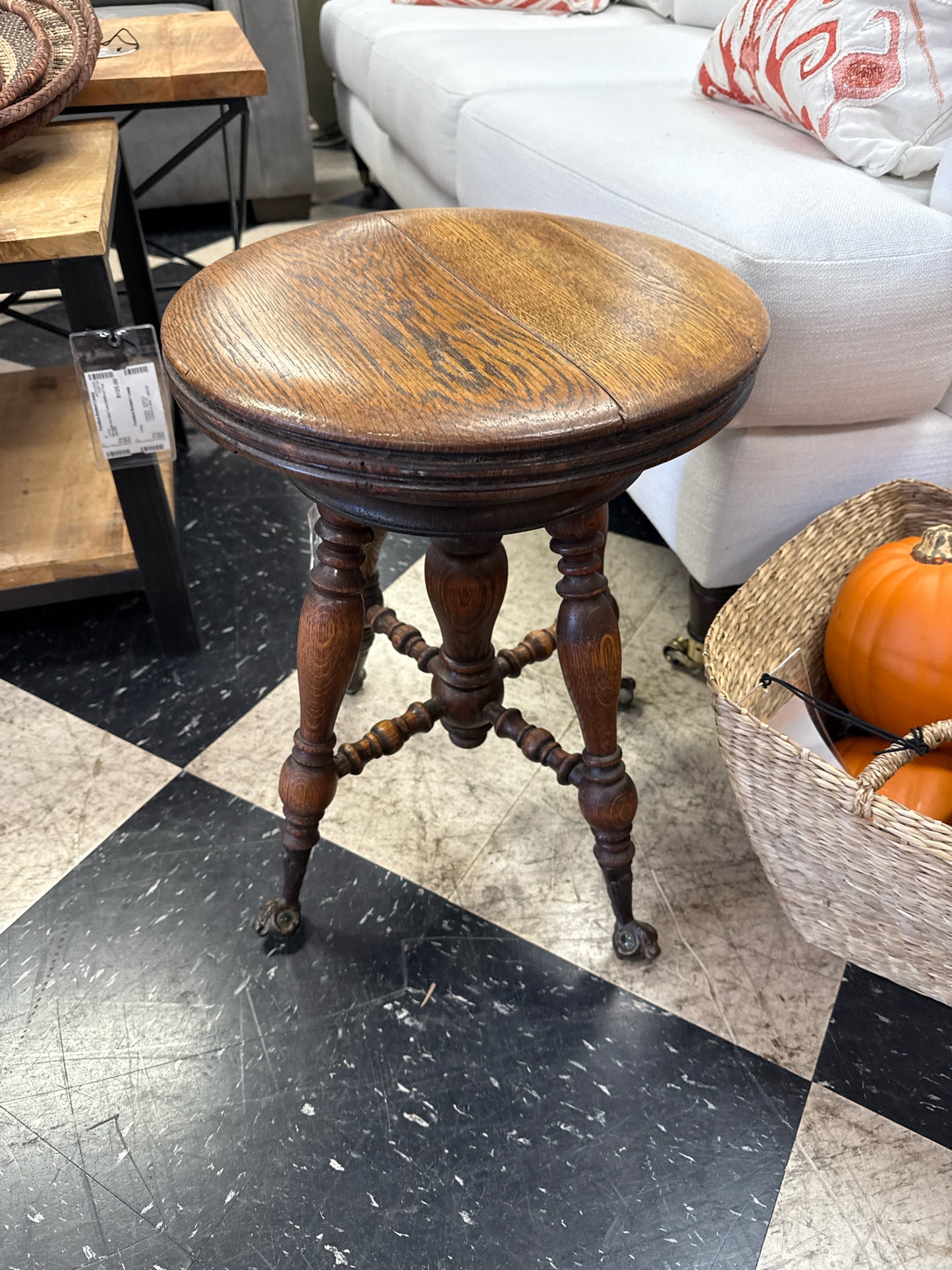 Oak piano Stool with Glass Ball Feet