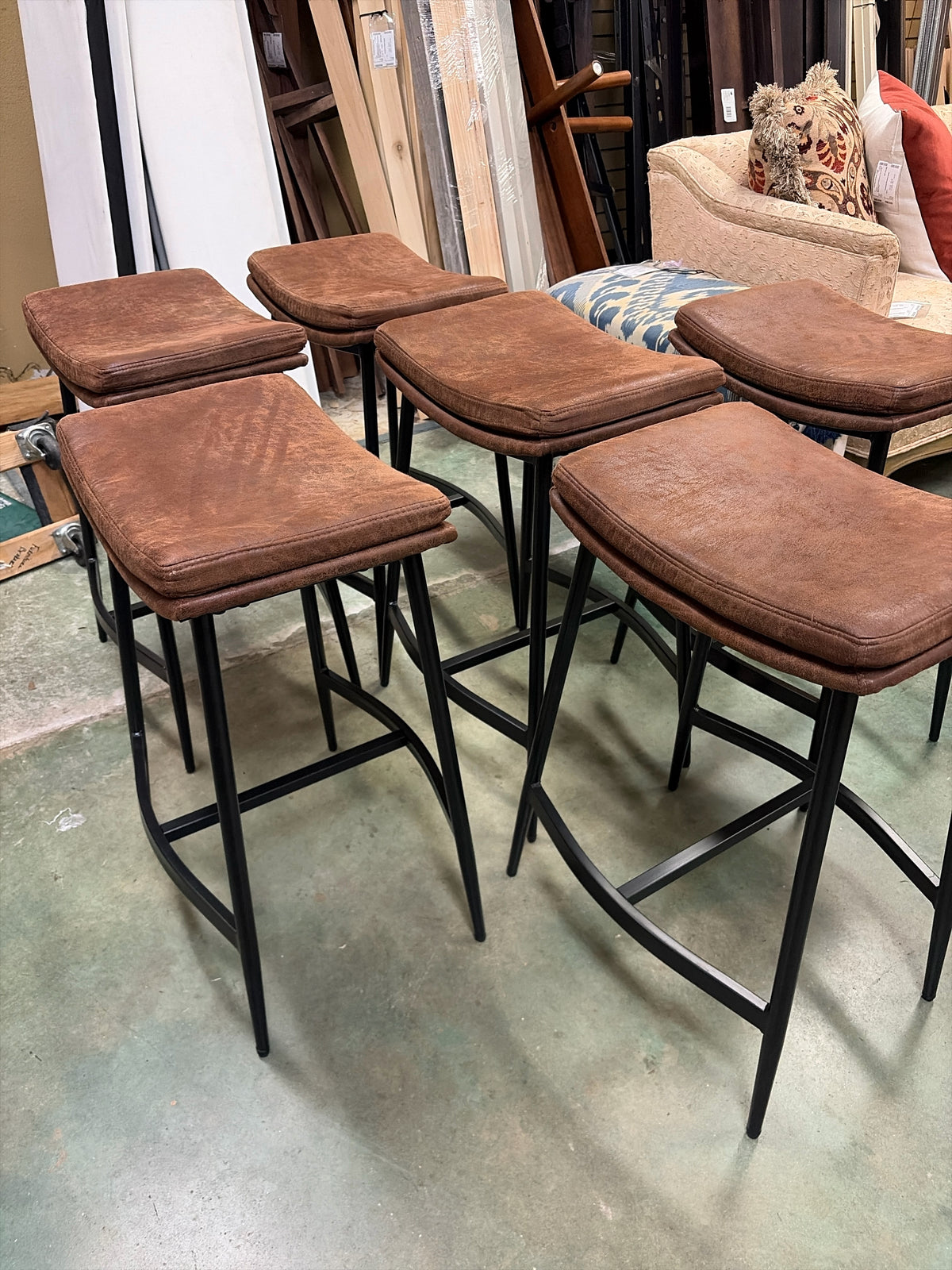 SET of 6 Arlo 27" Modern Saddle Seat Brown/Black
