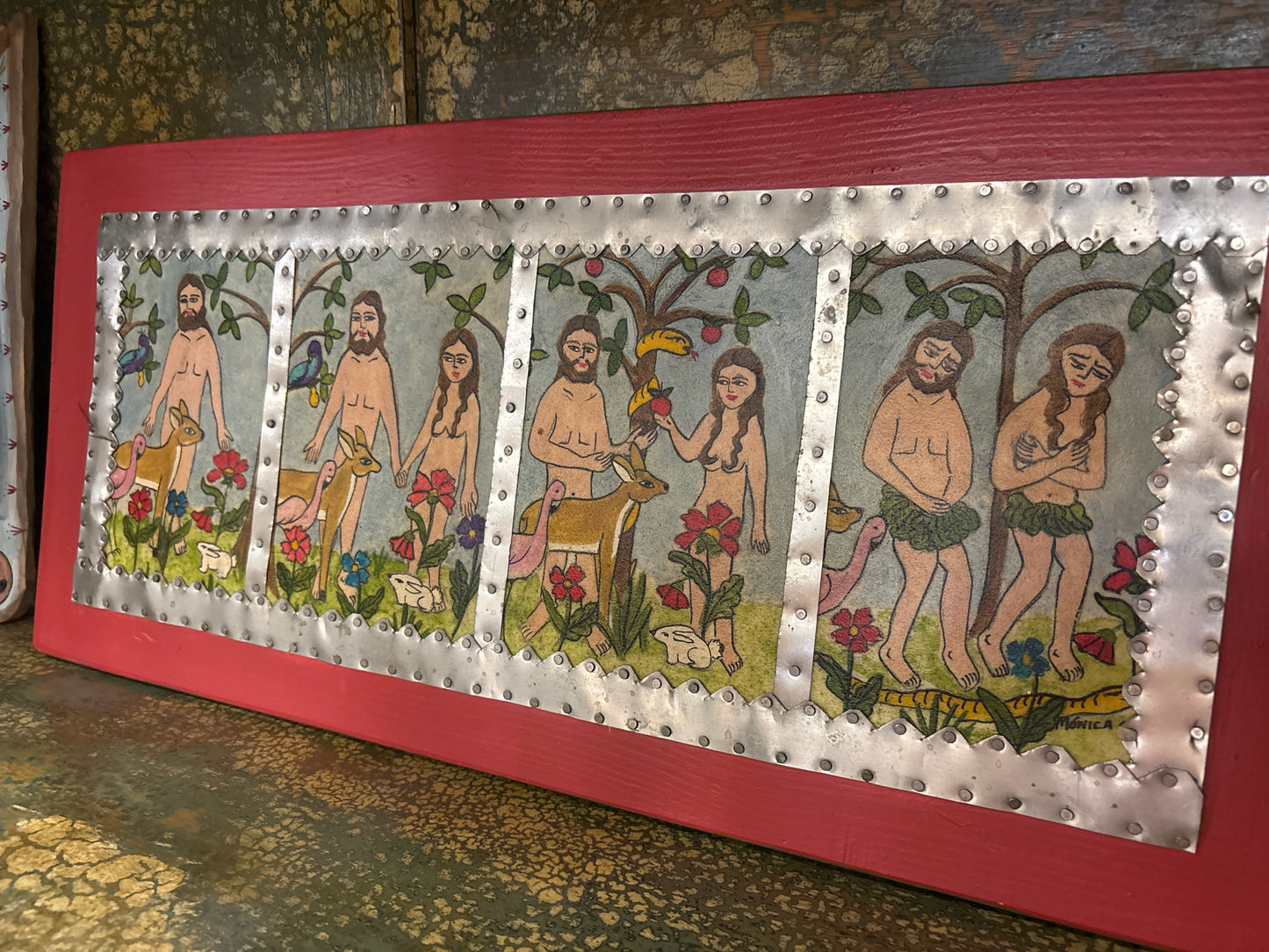 Adam & Eve, Handpainted Wood Artwork 24W x 11H - Santa Fe, NM