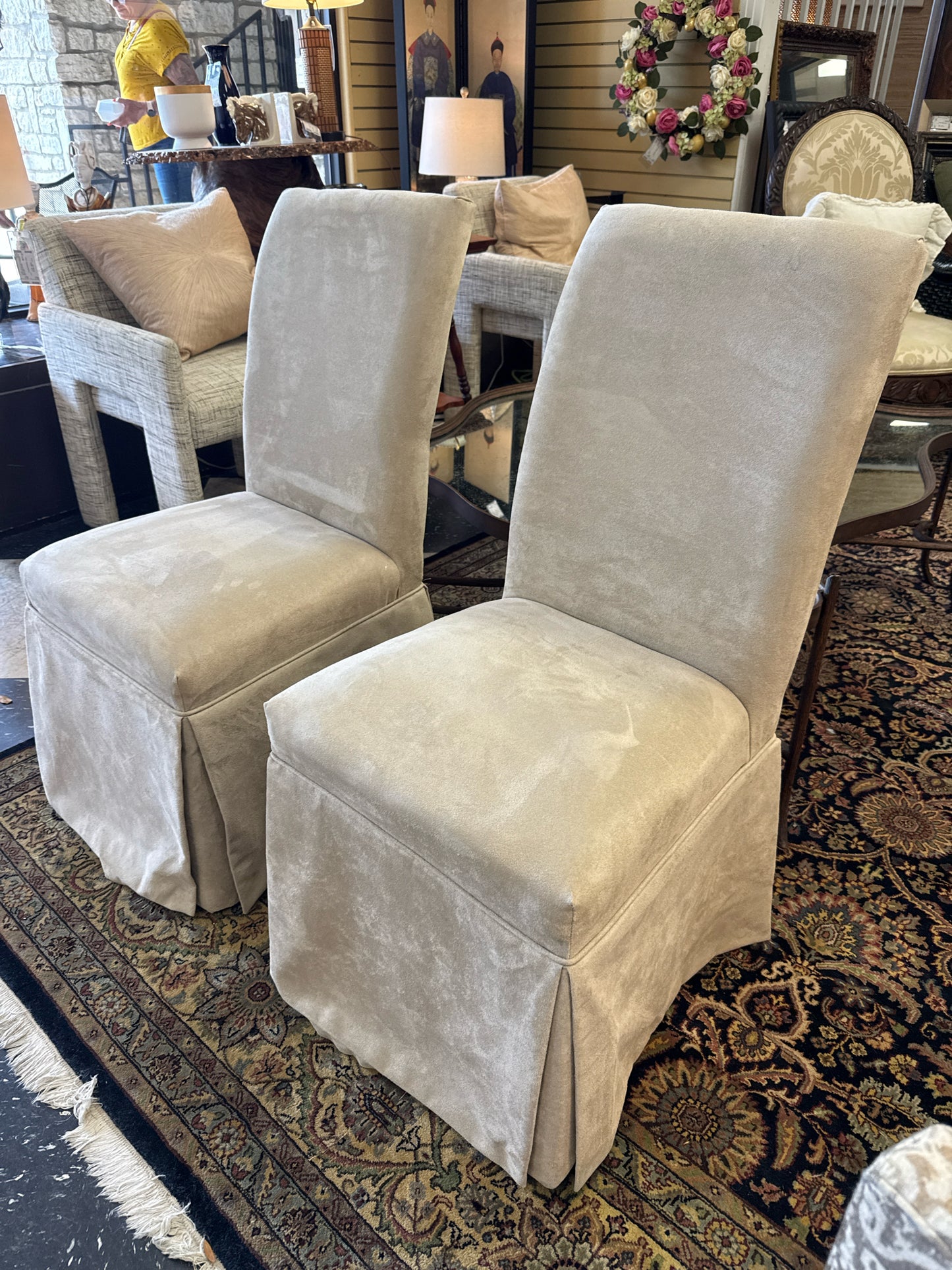 PAIR Ballard Designs Slipcover Parsons-style & Suede-like Side Chairs