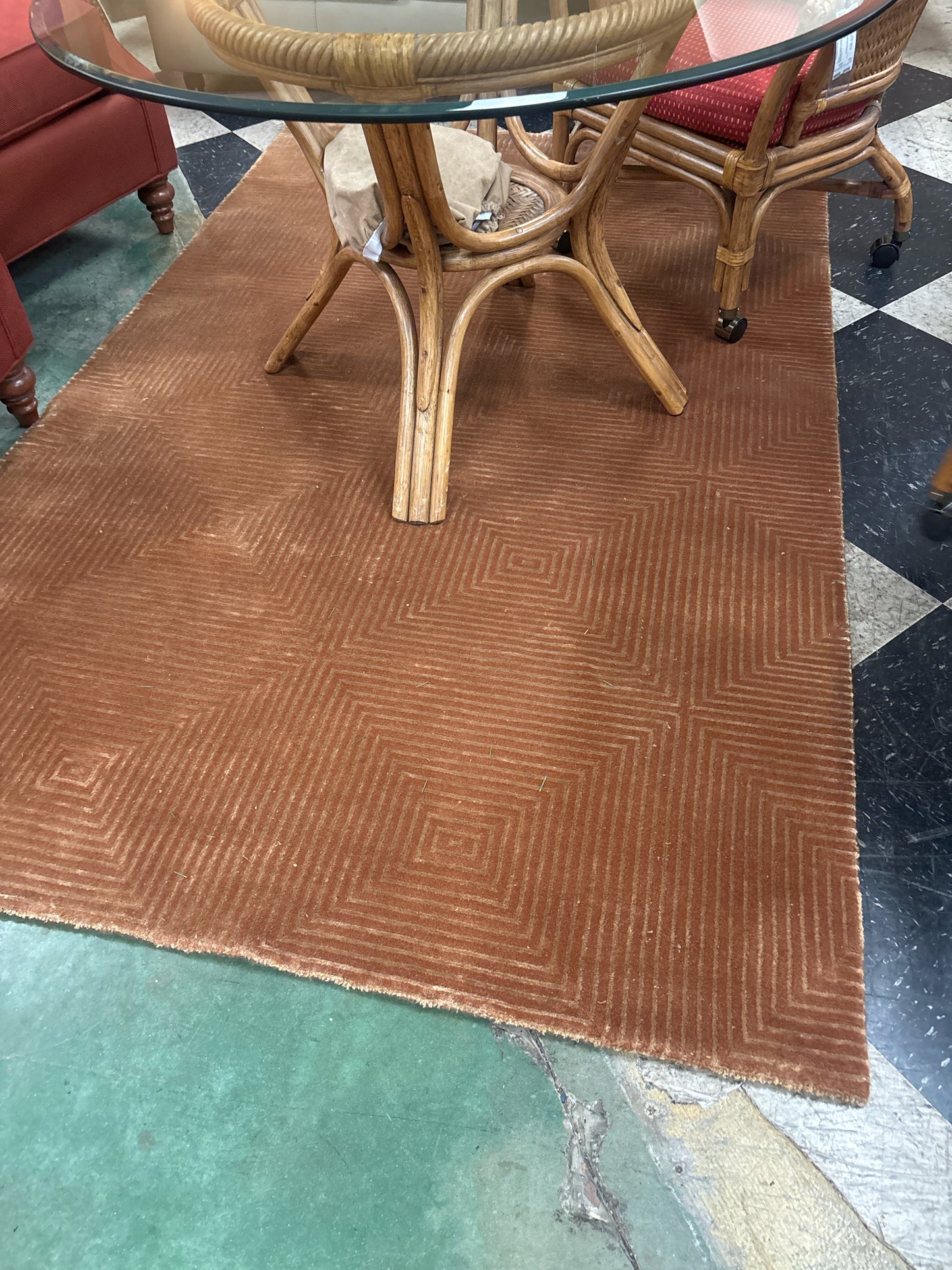 5x8 Wool Machine Made Rug-Orange & Beige