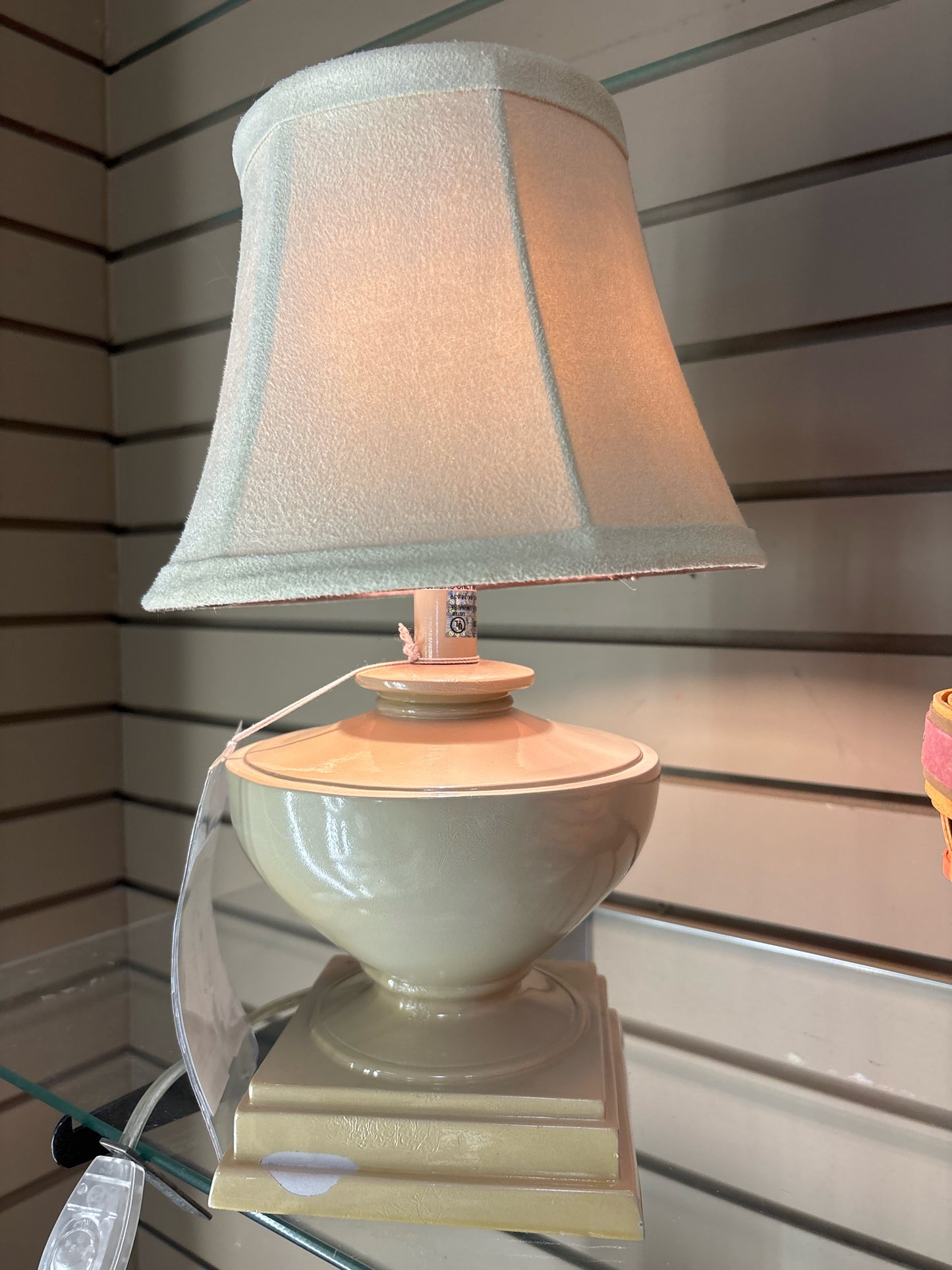 Barbara Cosgrove- Small Green Table Lamp w/Cream Velvet Shade