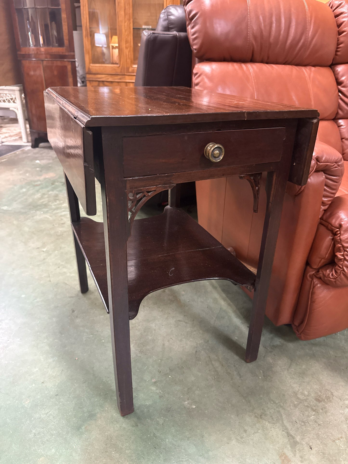 Antique Drop-leaf Side Table w/Drawer and Bottom Shelf