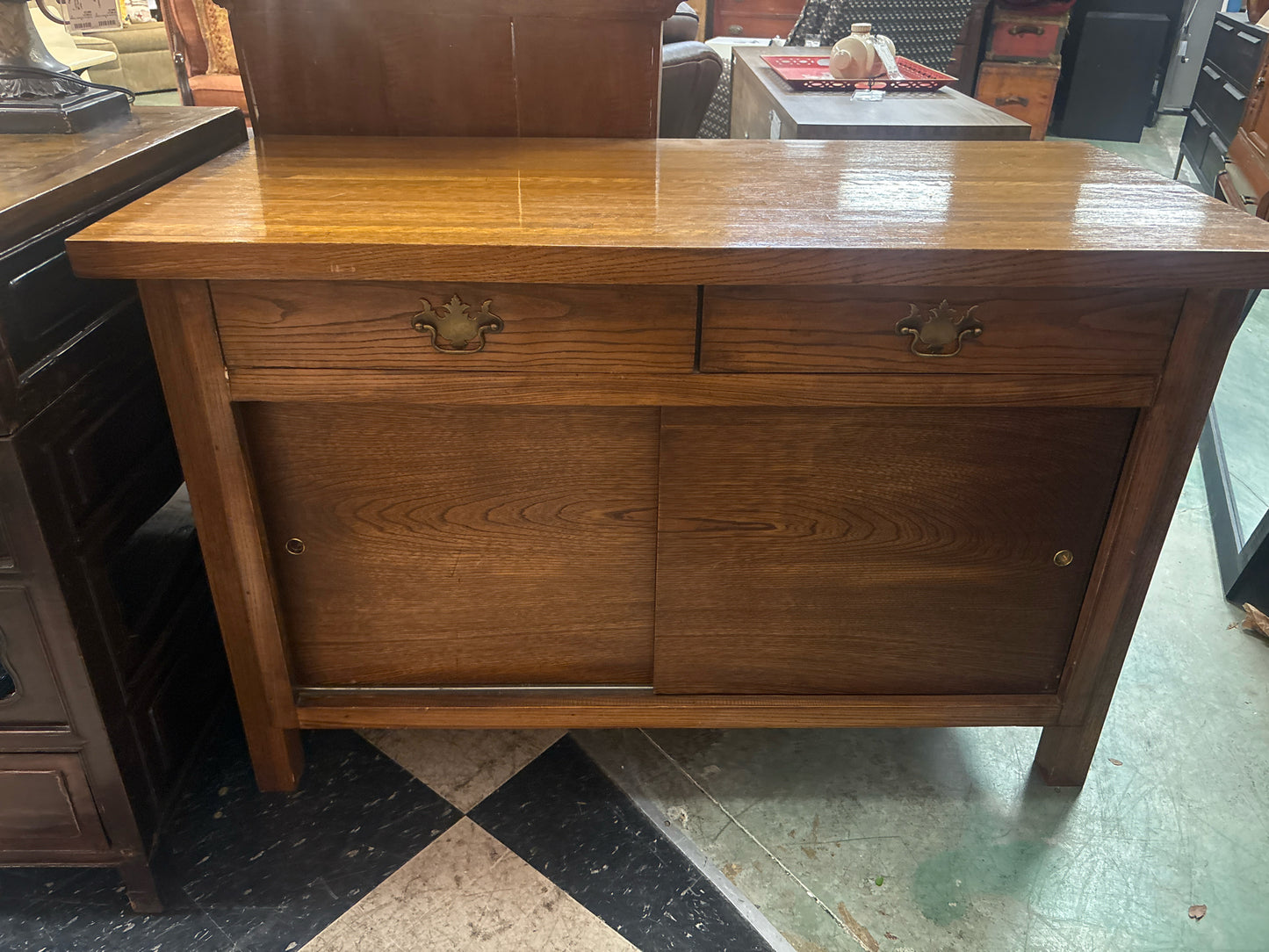Wooden Credenza w/ 2 Drawers & Sliding Doors (48x22.5x31)