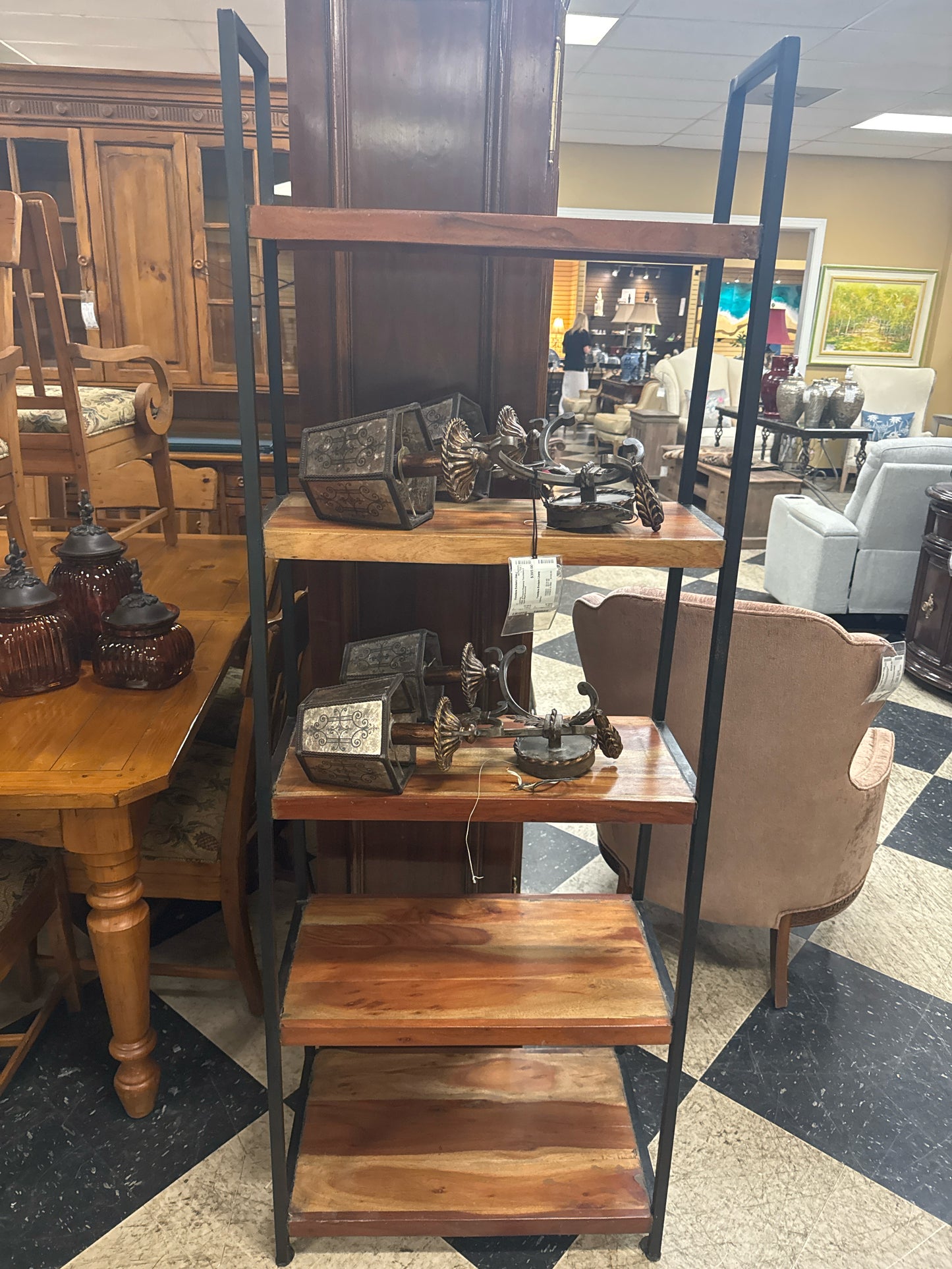 Industrial Black Wrought Iron & Wood Shelves/Bookcase