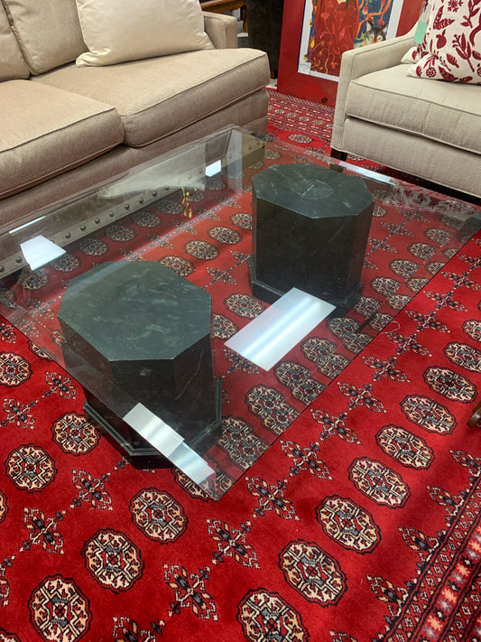 Contemporary Beveled Glass Top Coffee Table w/ Black Base 37x42