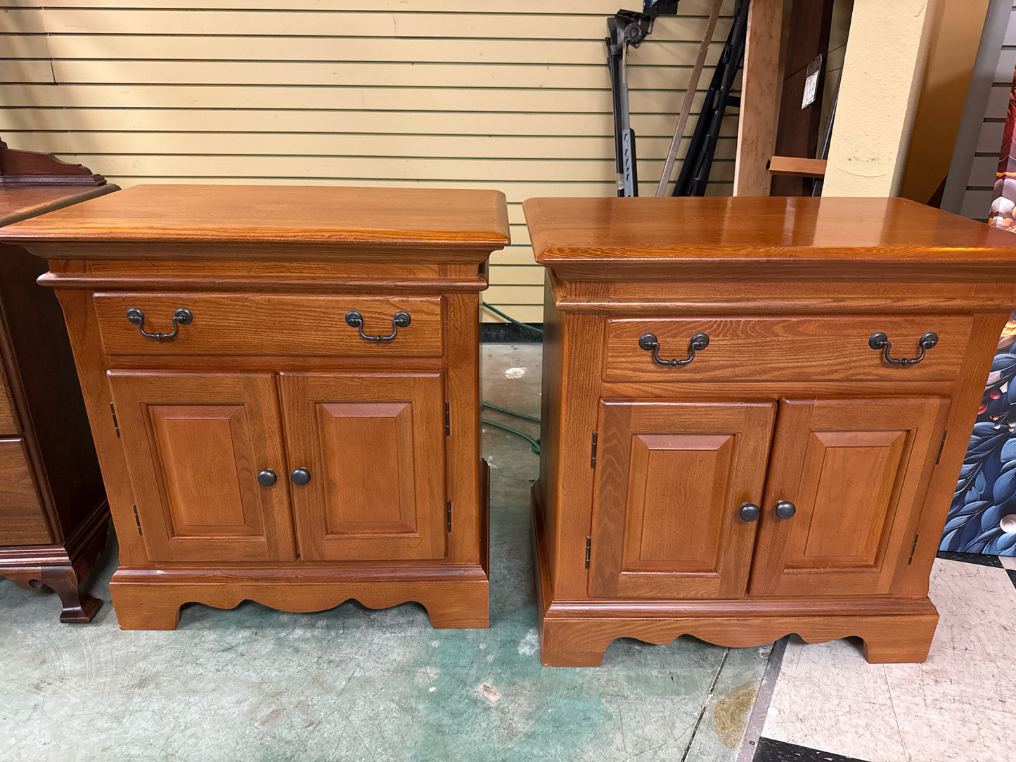 PAIR Solid Wood Nightstands w/2 Doors & Shelf