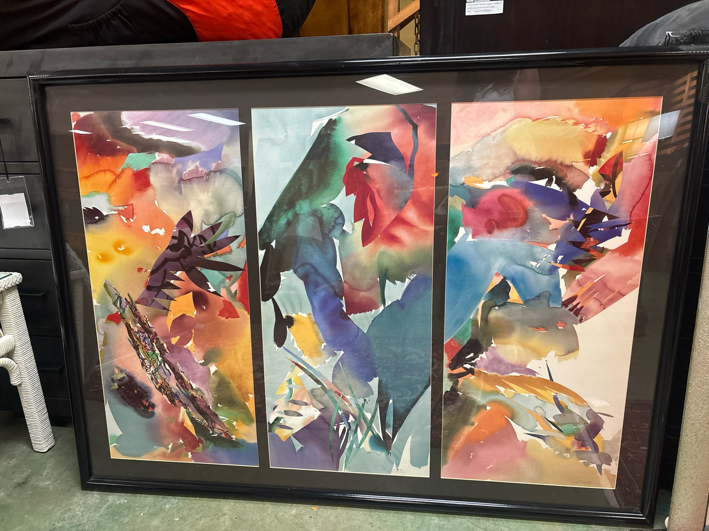 Palmate Panther Triptych Print by Peter Kitchell (55x41) in Black Frame