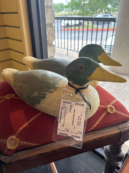 PAIR of Green/Yellow Duck Decoys