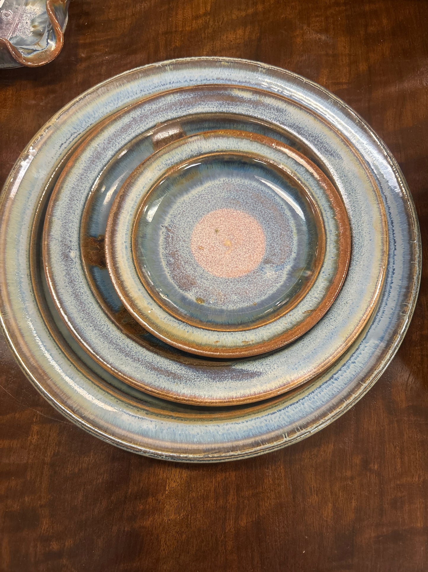 Sunset Canyon Handmade Pottery - Dinner Salad & Saucer(Tan, Blue & Brown Glaze-