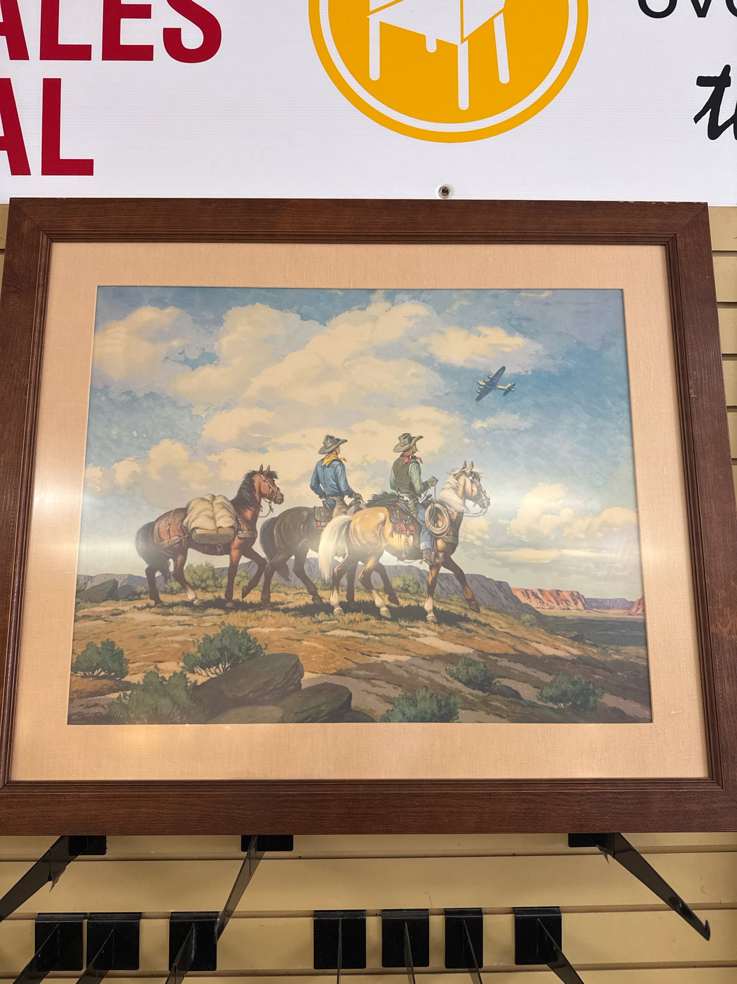 "Bombers & Buckaroos" Print by Tillman Parker Goodan in Wood Frame (39x33)