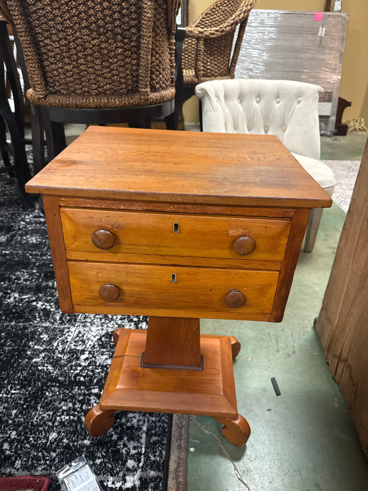 Vintage American Empire-style Side Table w/2 Drawers