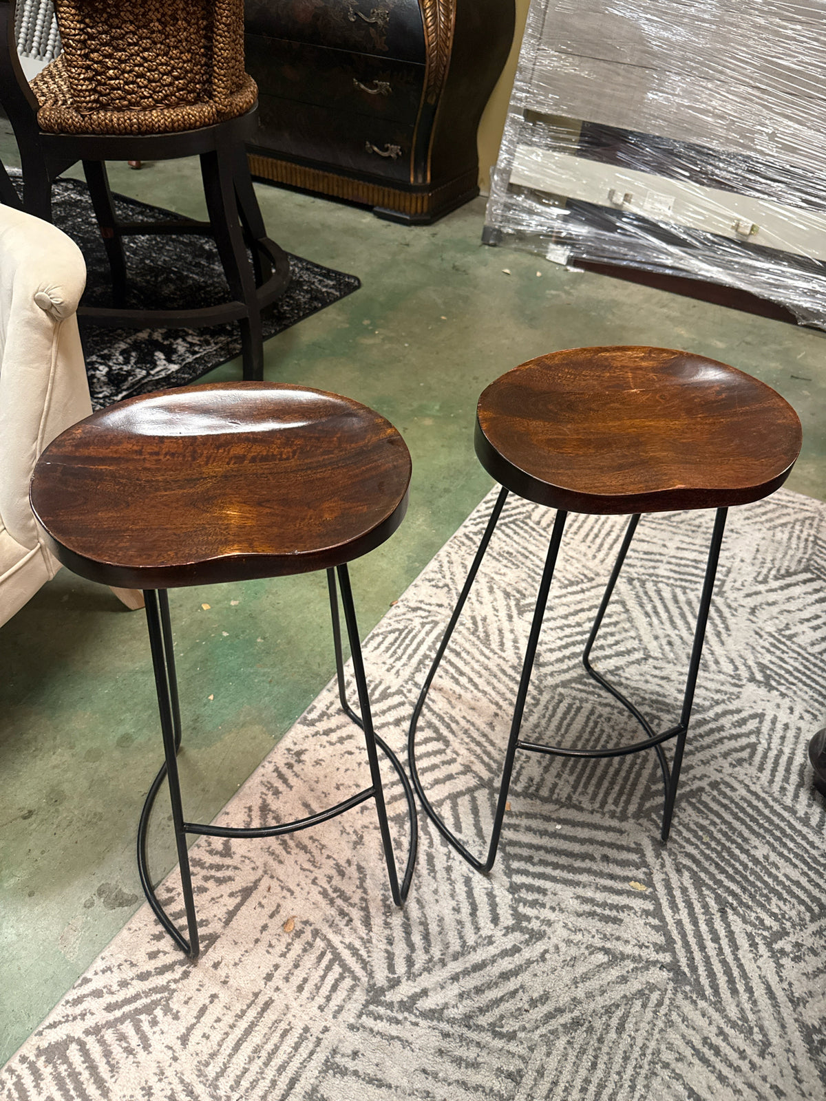 PAIR Saddle-style Seat Counter Stools w/Black Base