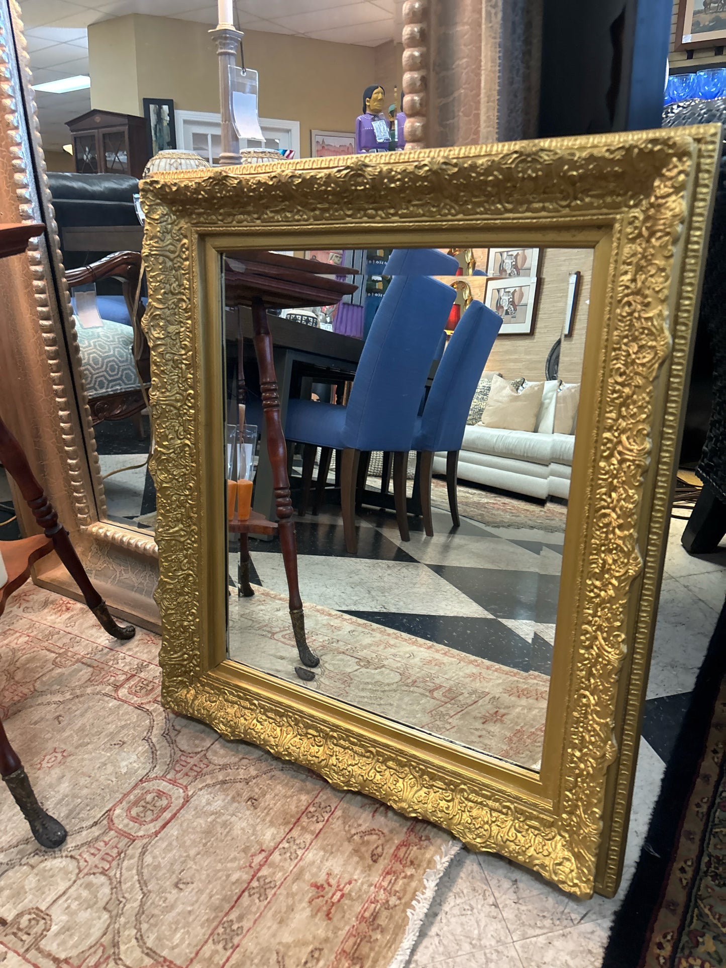Beveled Mirror w/ Gold Ornate Frame (28x32)