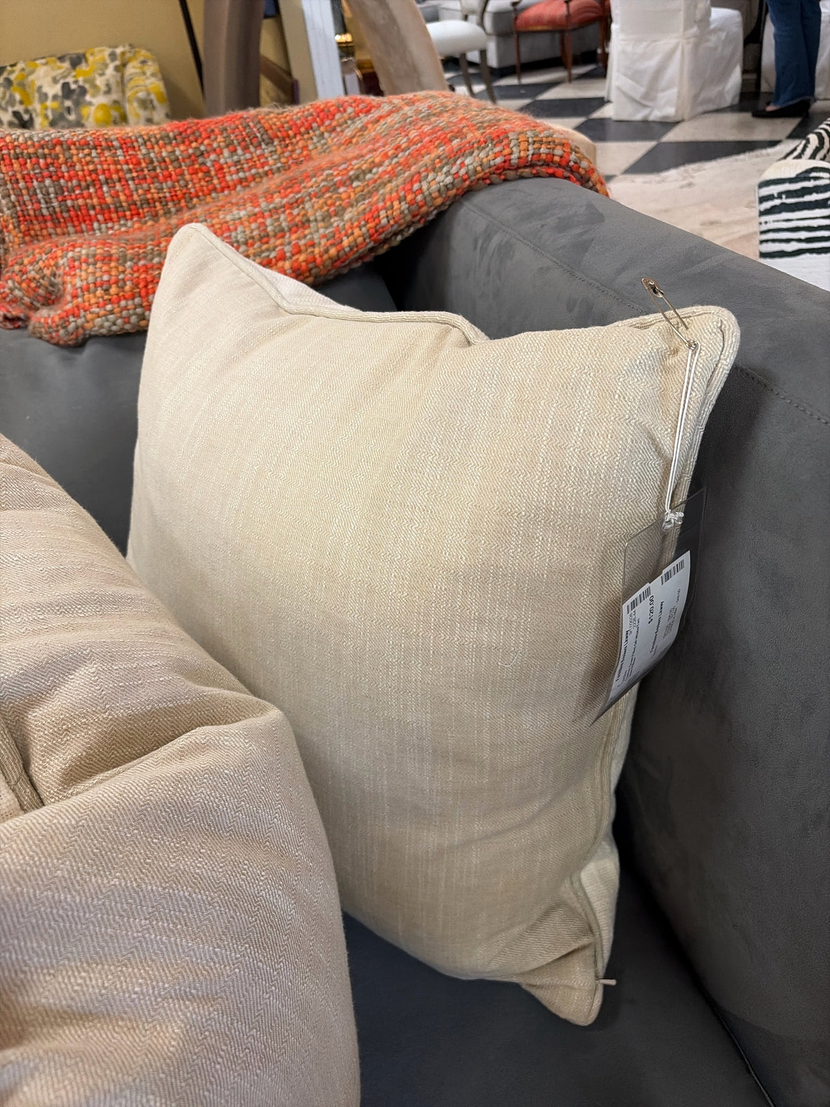 Custom Down Filled Off White/Tan Linen Pillow