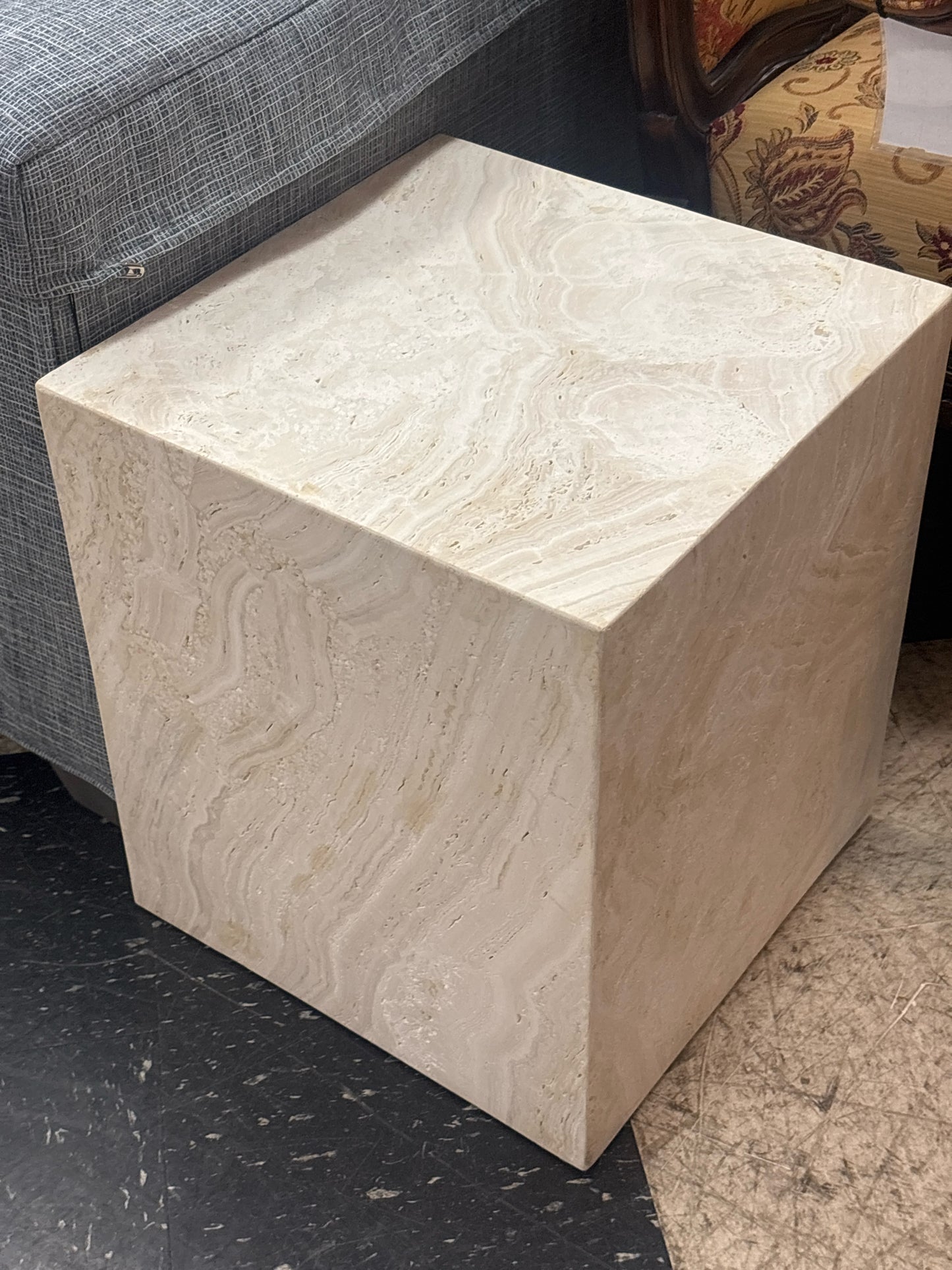 CB2 White Travertine Square Side Tabel (16x16x18)