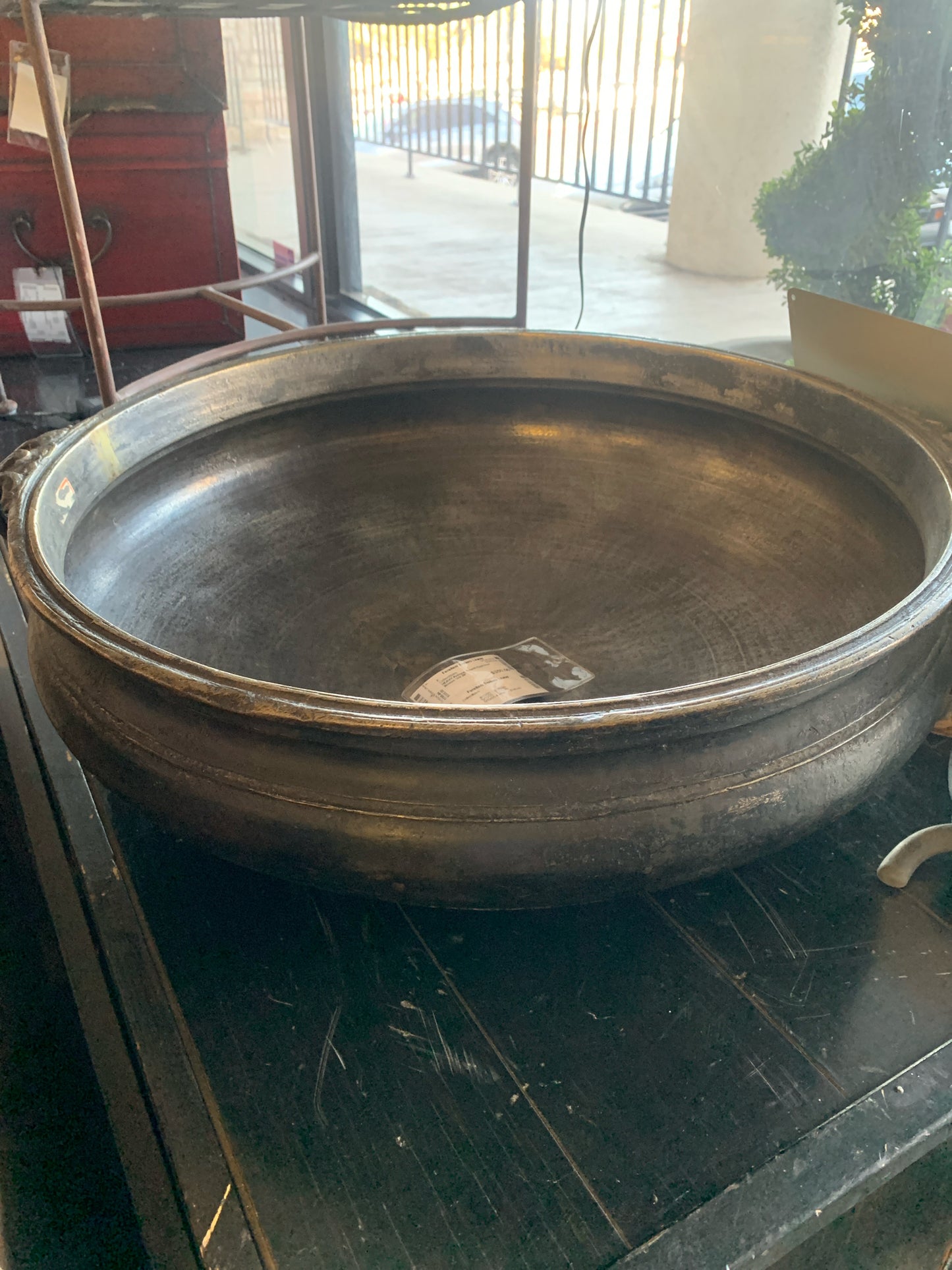HEAVY Antique Round Cast Iron Bronze Urli 26"