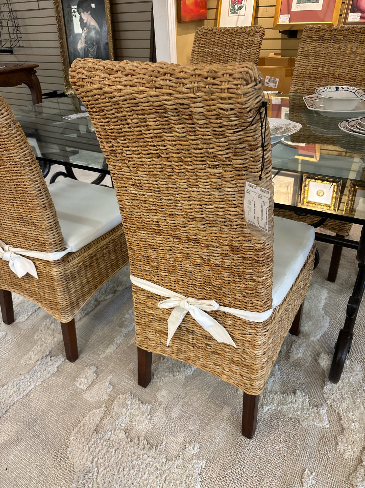 Seagrass Woven Chairs with detachable cushions (Set of 6)