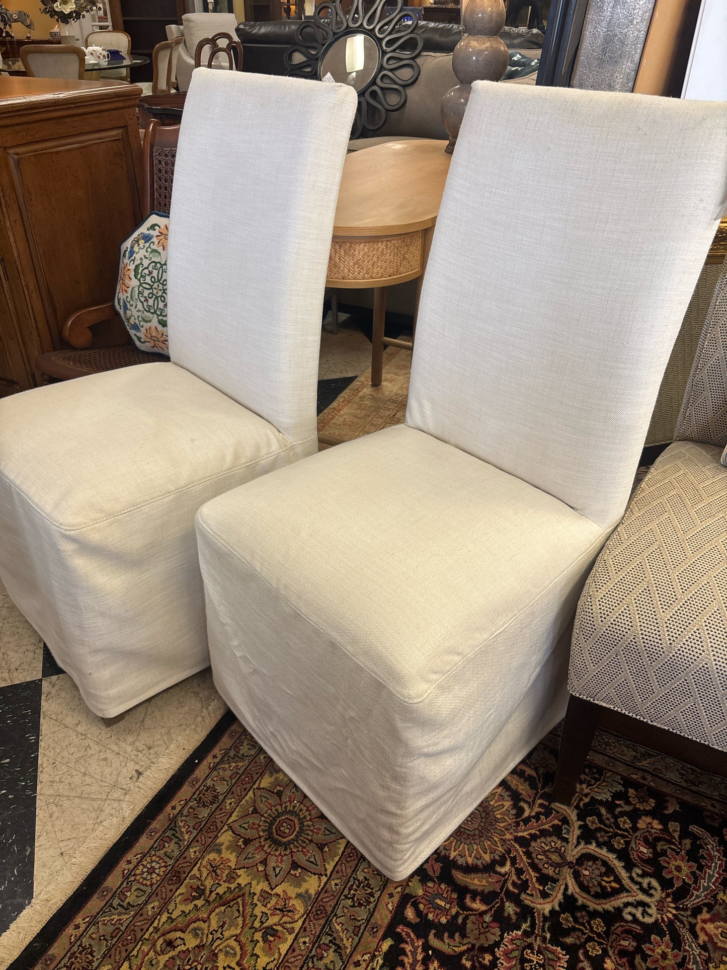 Pair of RH Slipcovered Ellison Linen Parson Chairs