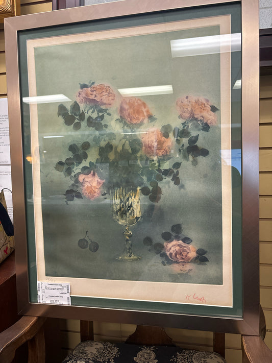 Sign'd/#'d Lithograph "Crystal Vase Fleur"by Kaiki Moti in Silver Frame