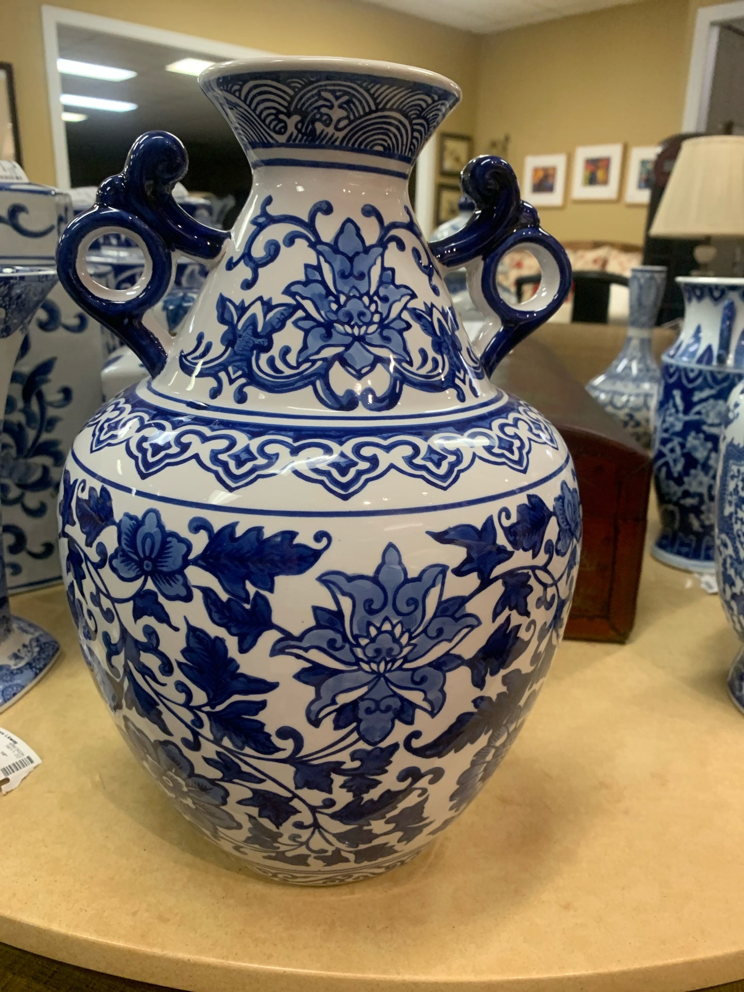 Clay Barn - Blue & White Vase w/ Blue Handles 14"