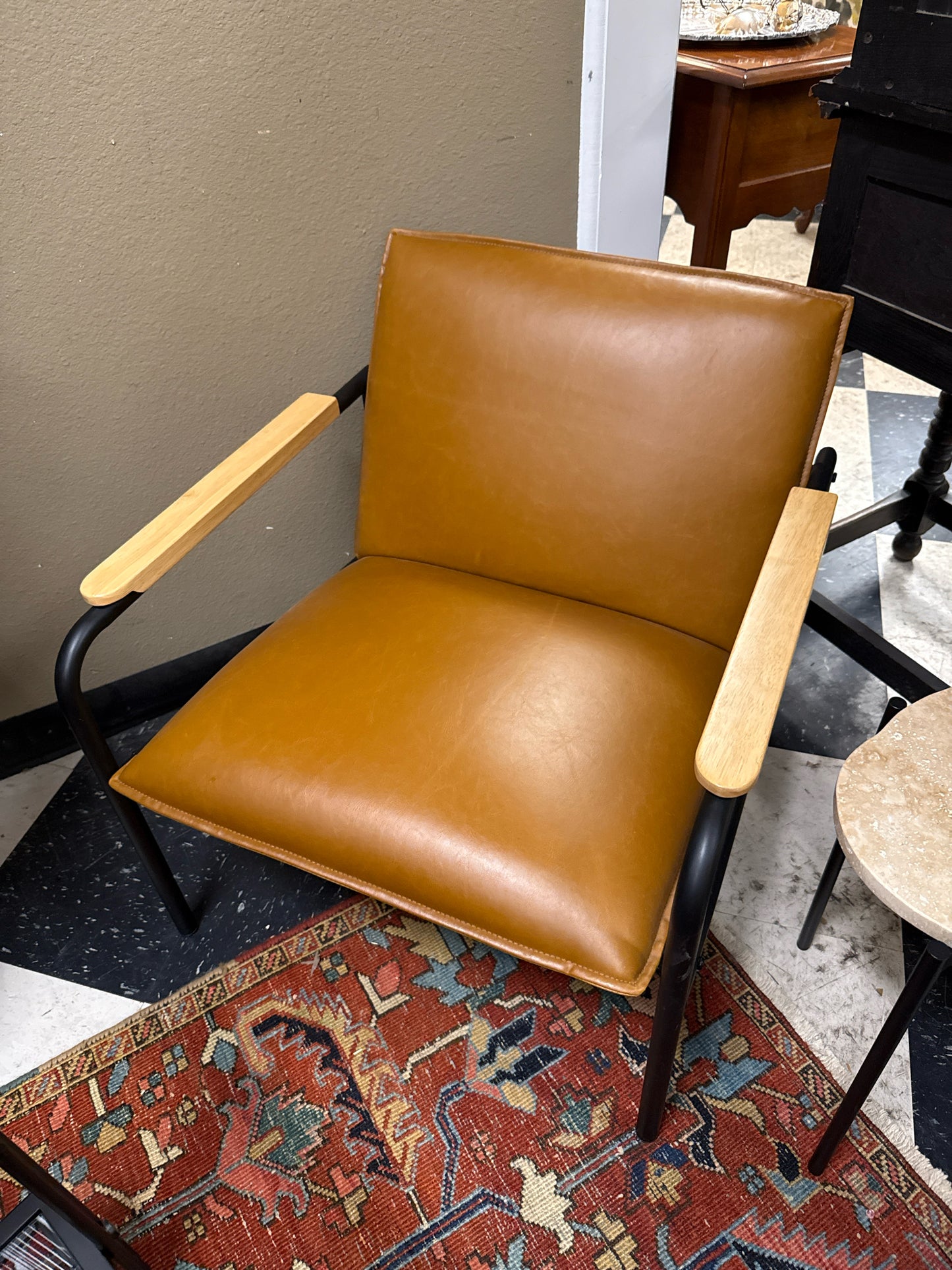 Sauder Furniture- Camel Color Lounge Chair w/Wood Arms & Matte Black Legs