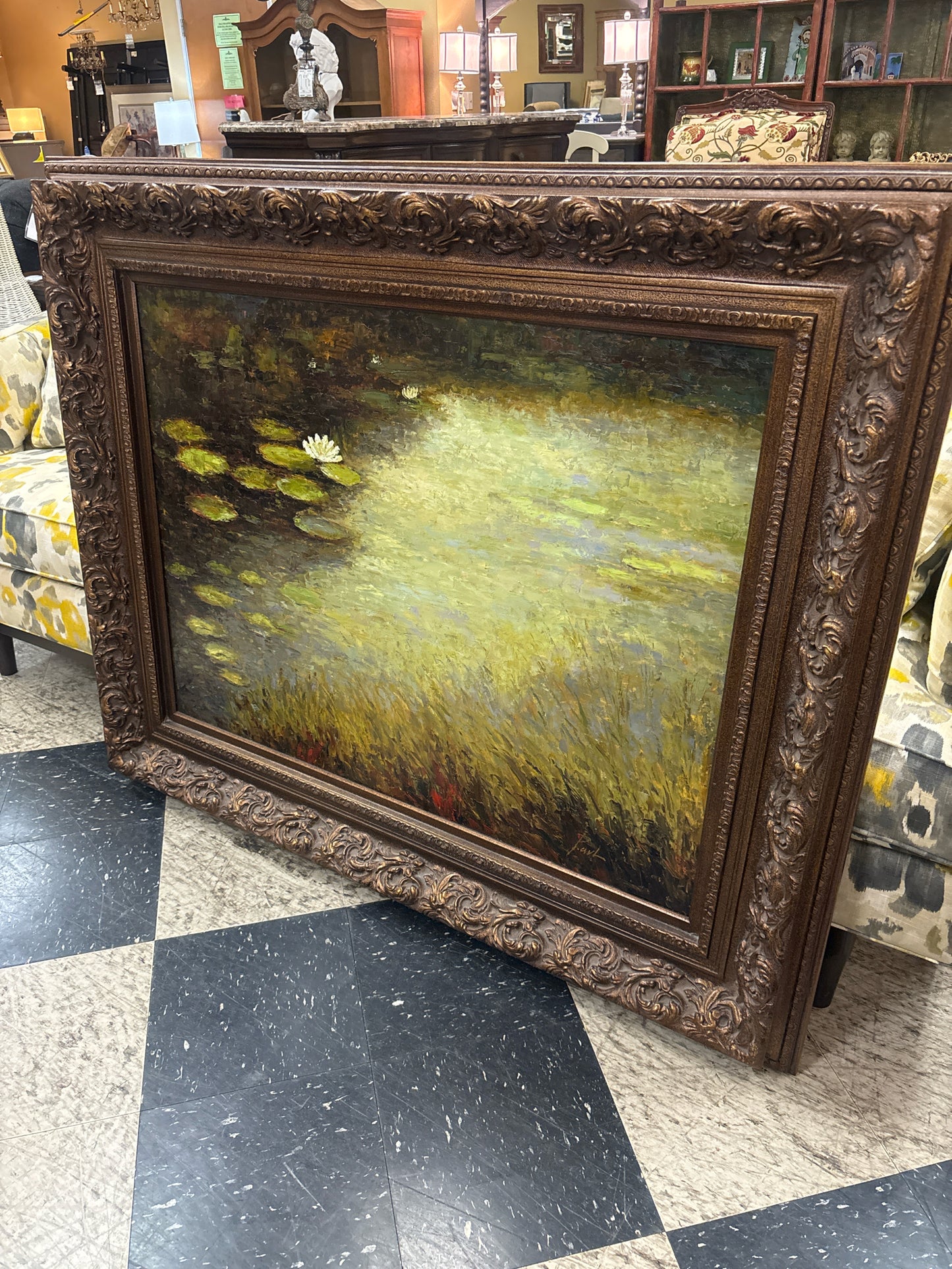 Hand Painted Reproduction of Monet's "Water Lillies" (53.5x43.5)