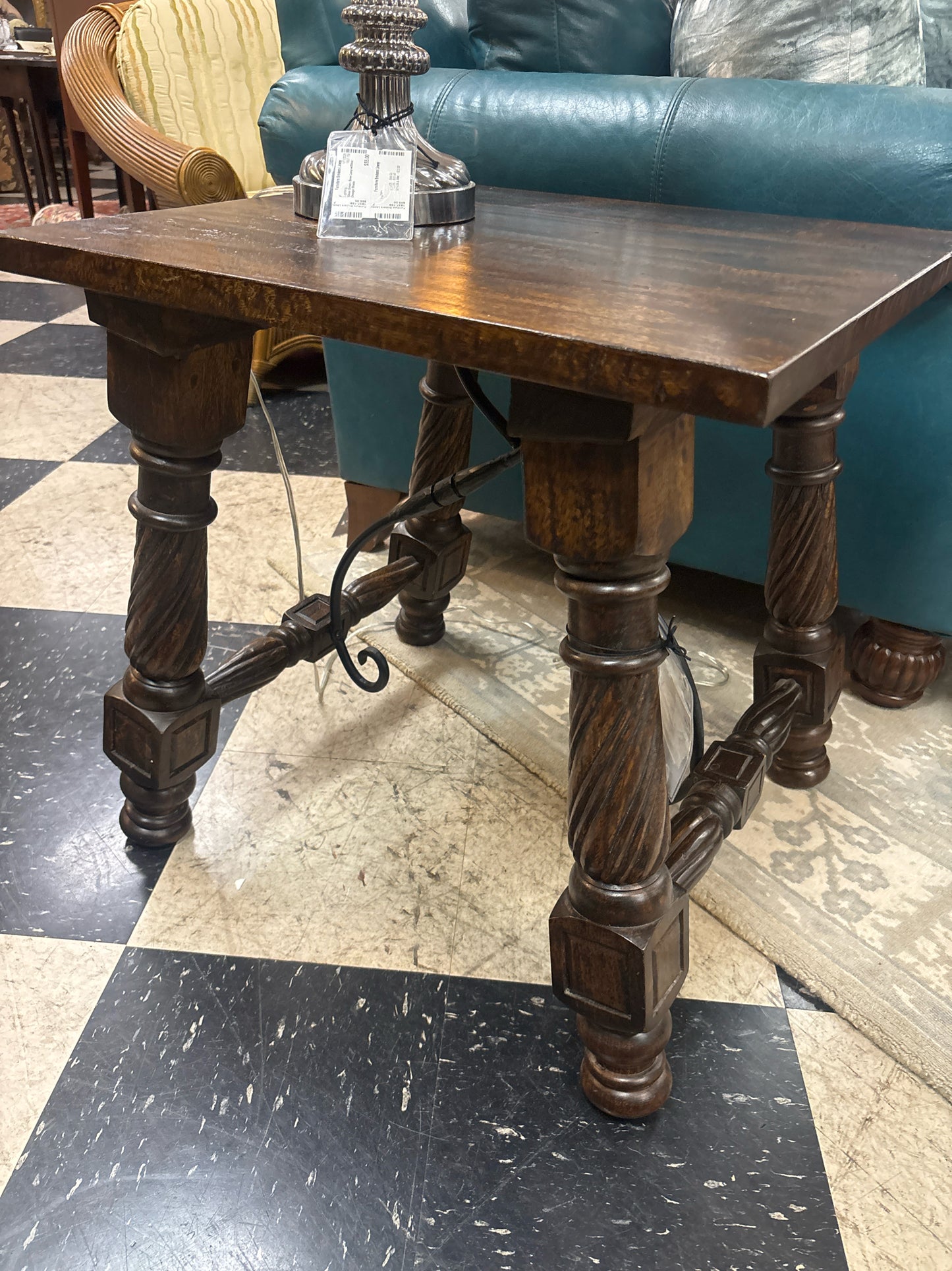 Solid Wood End Table w/ Ornate Rustic Iron (24x24x24)
