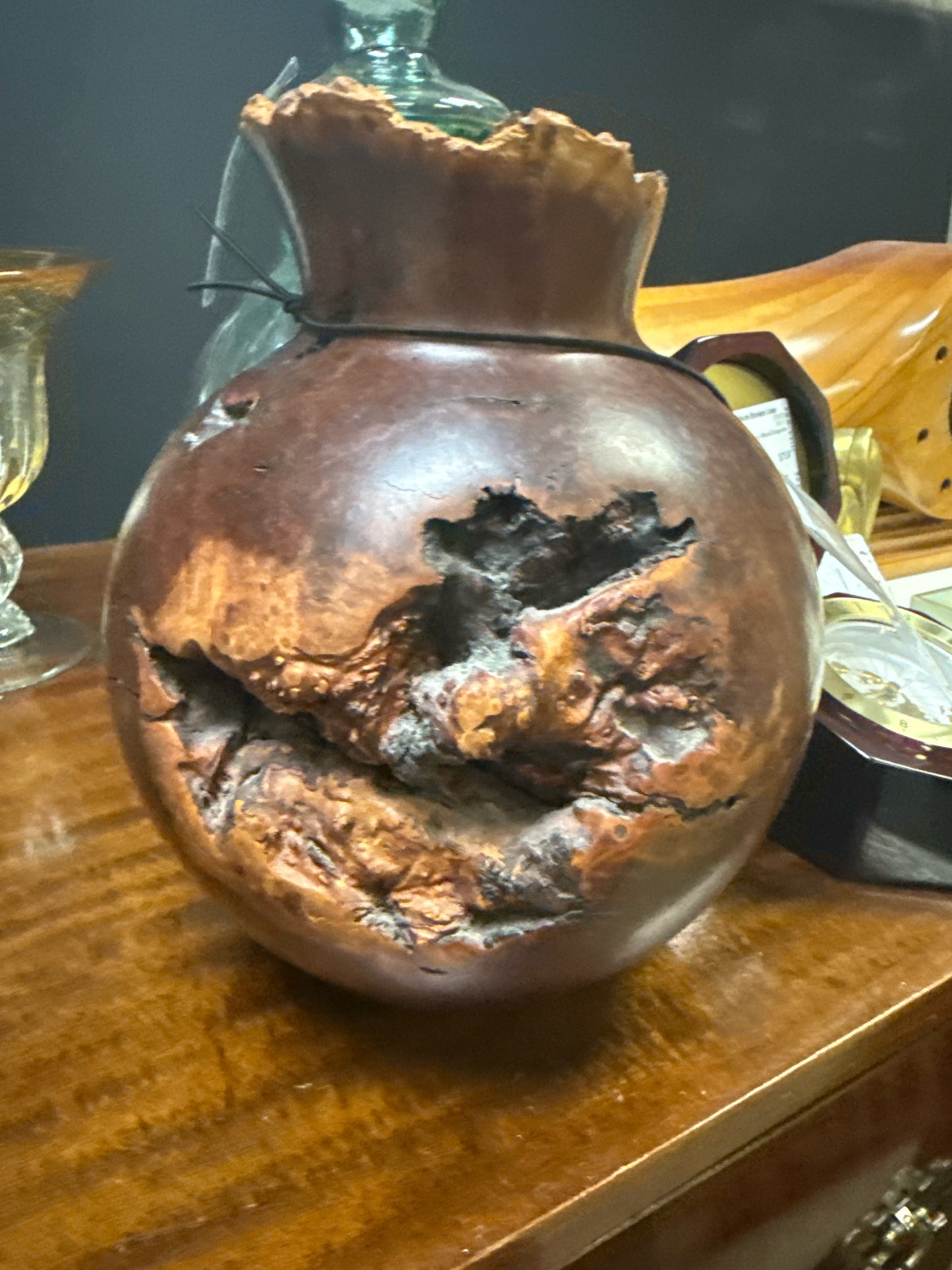 Vintage Turned Burled Wood vase