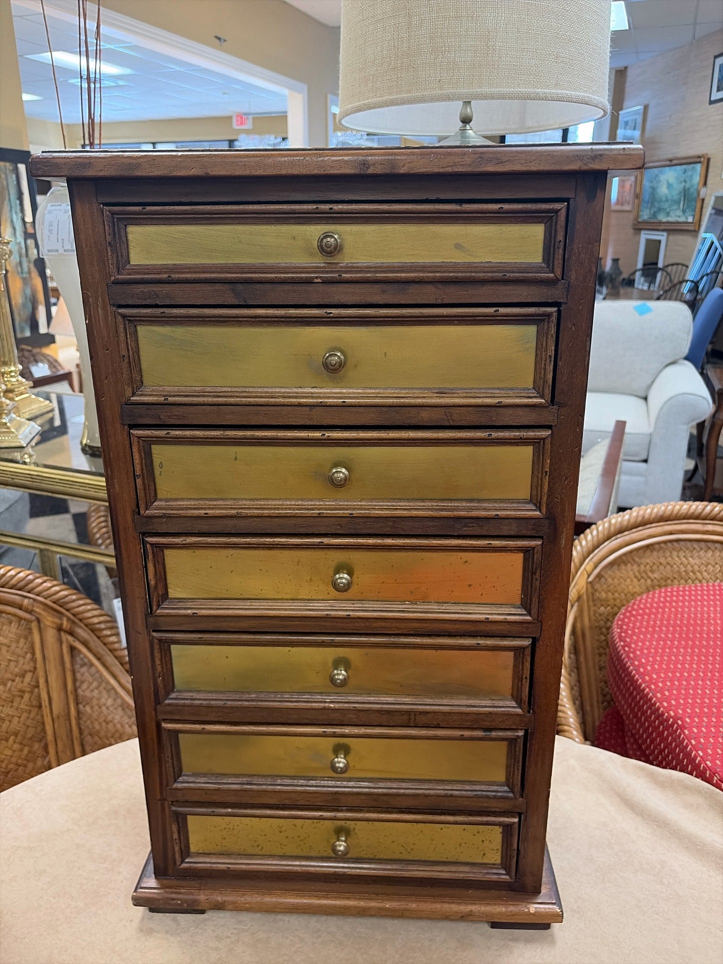 Vintage Walnut 7-Drawer Cabinet w/Brass Hardware