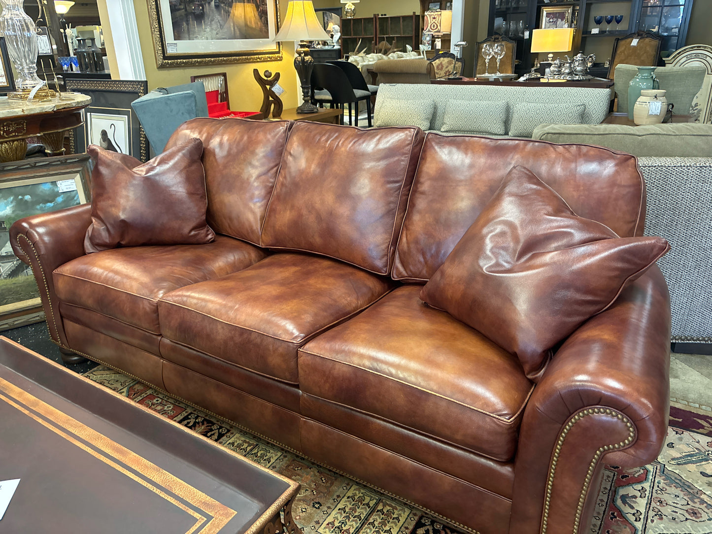 Hancock & Moore Leather Custom Made 3- cushion Mottled Nutmeg Brown