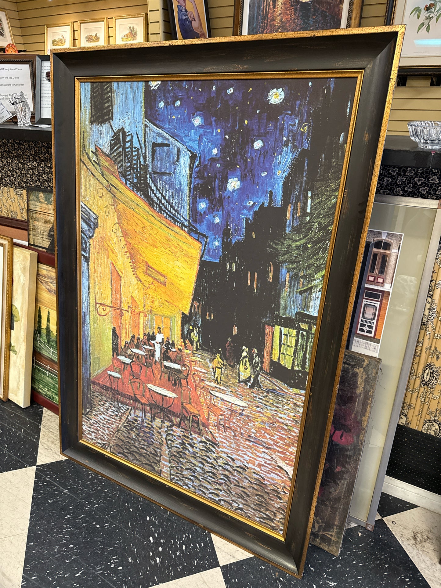 (41x62) Giclee Print of Van Goh's Starry Night in Black Frame w/Gold Trim Border