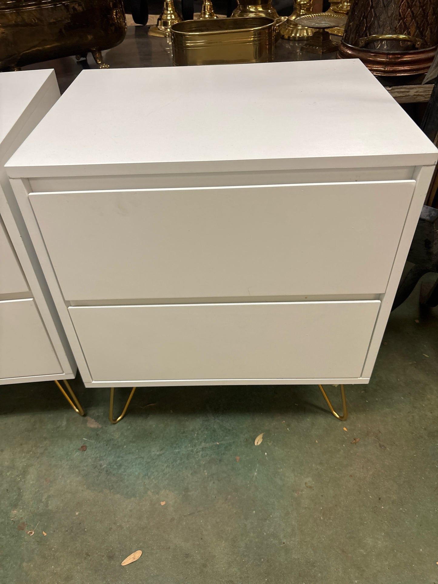 Two Drawer White Modern Bedside/ Storage Chest with Gold Feet