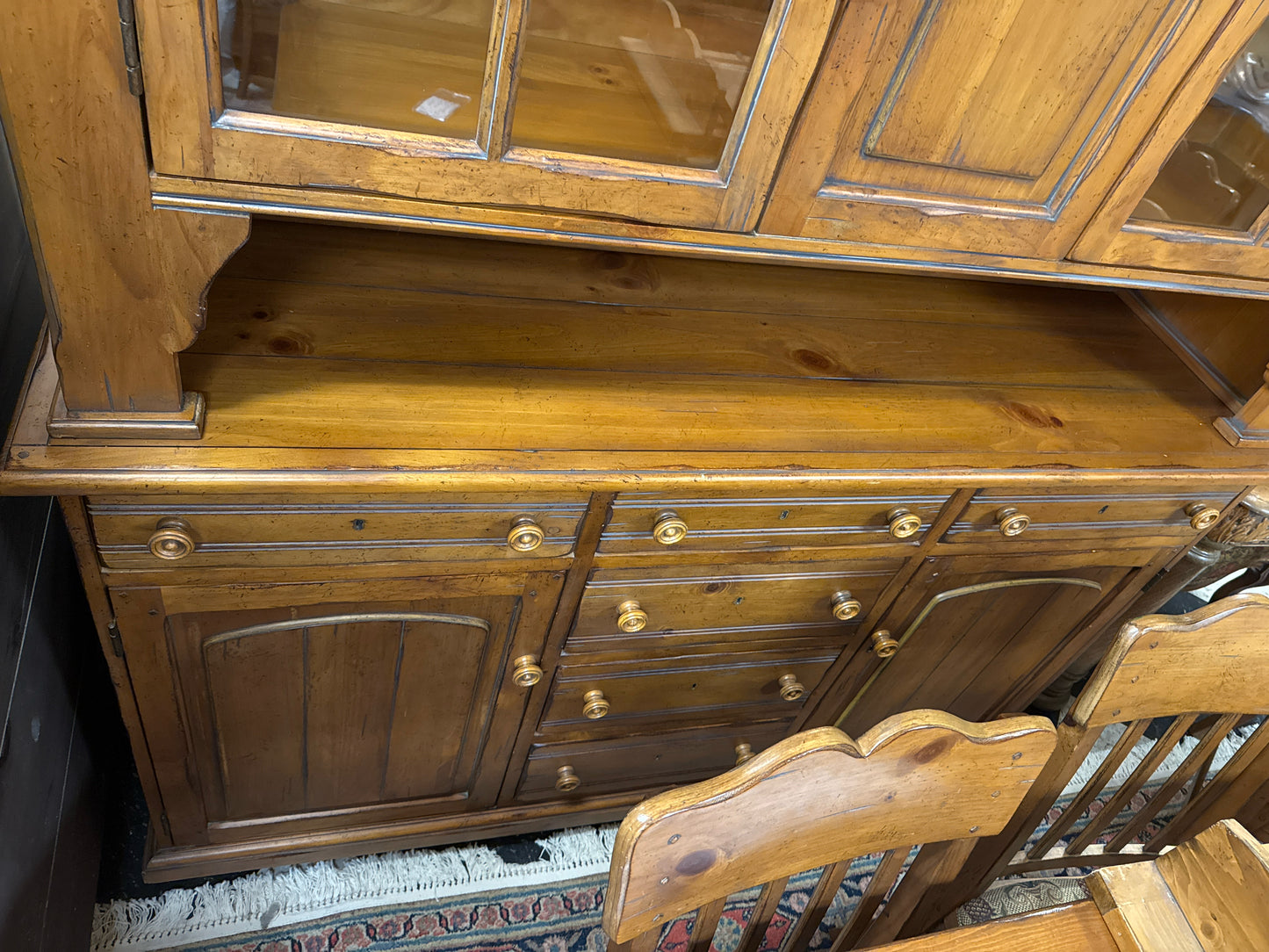 Ethan Allen Lighted Pine Hutch w/Glass Shelves