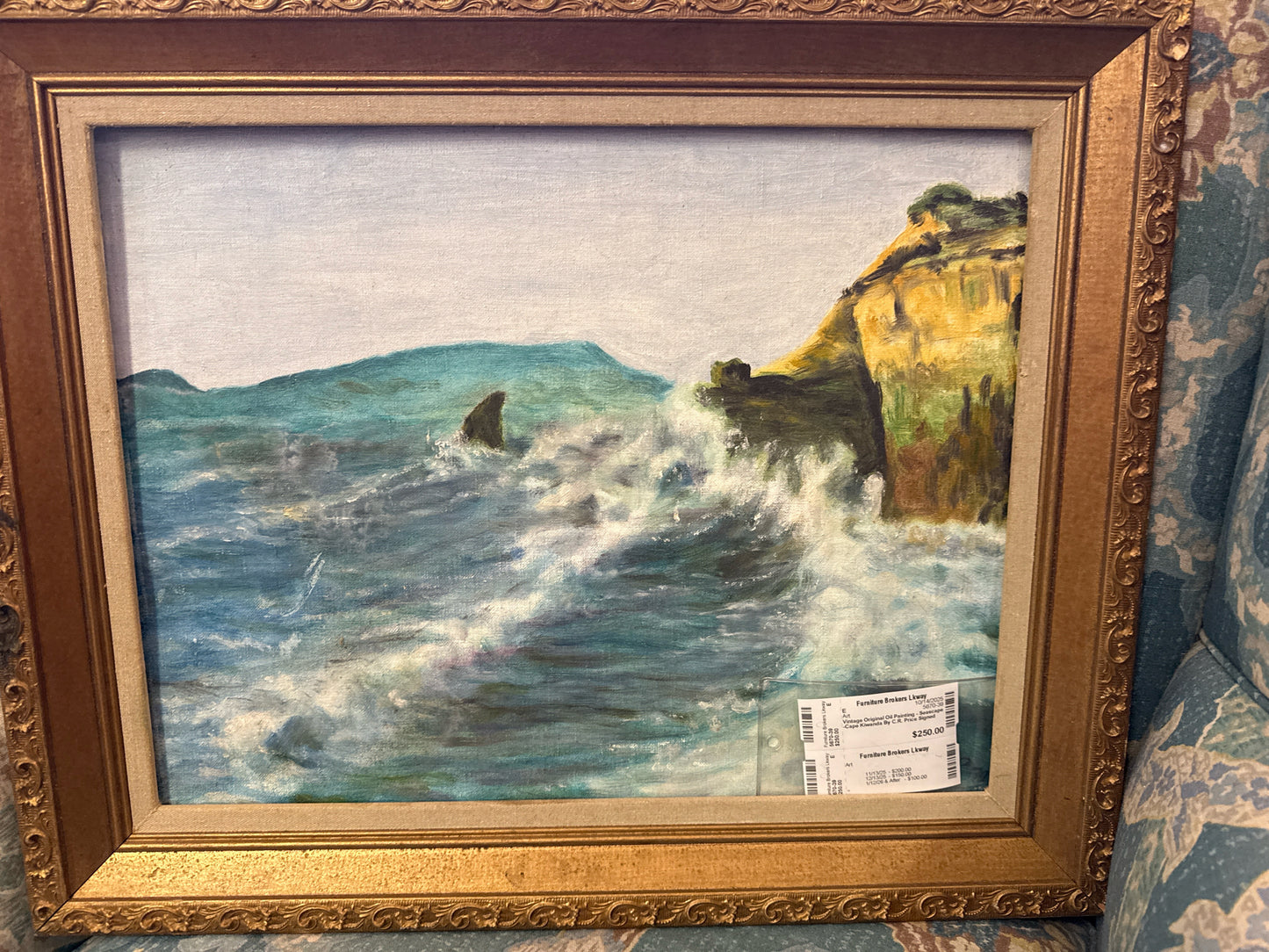 Vintage Original Oil Painting -Seascape of Cape Kiwanda By C.R. Price Signed