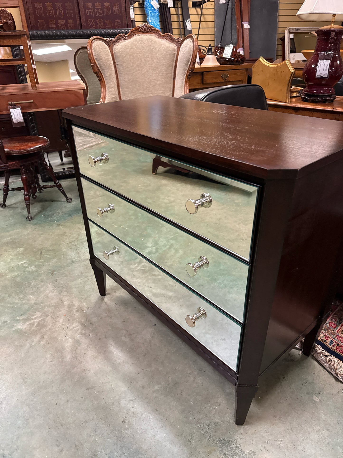 PAIR of "Veronica" Nightstands w/ 3 Mirrored Drawers (33x18x33)