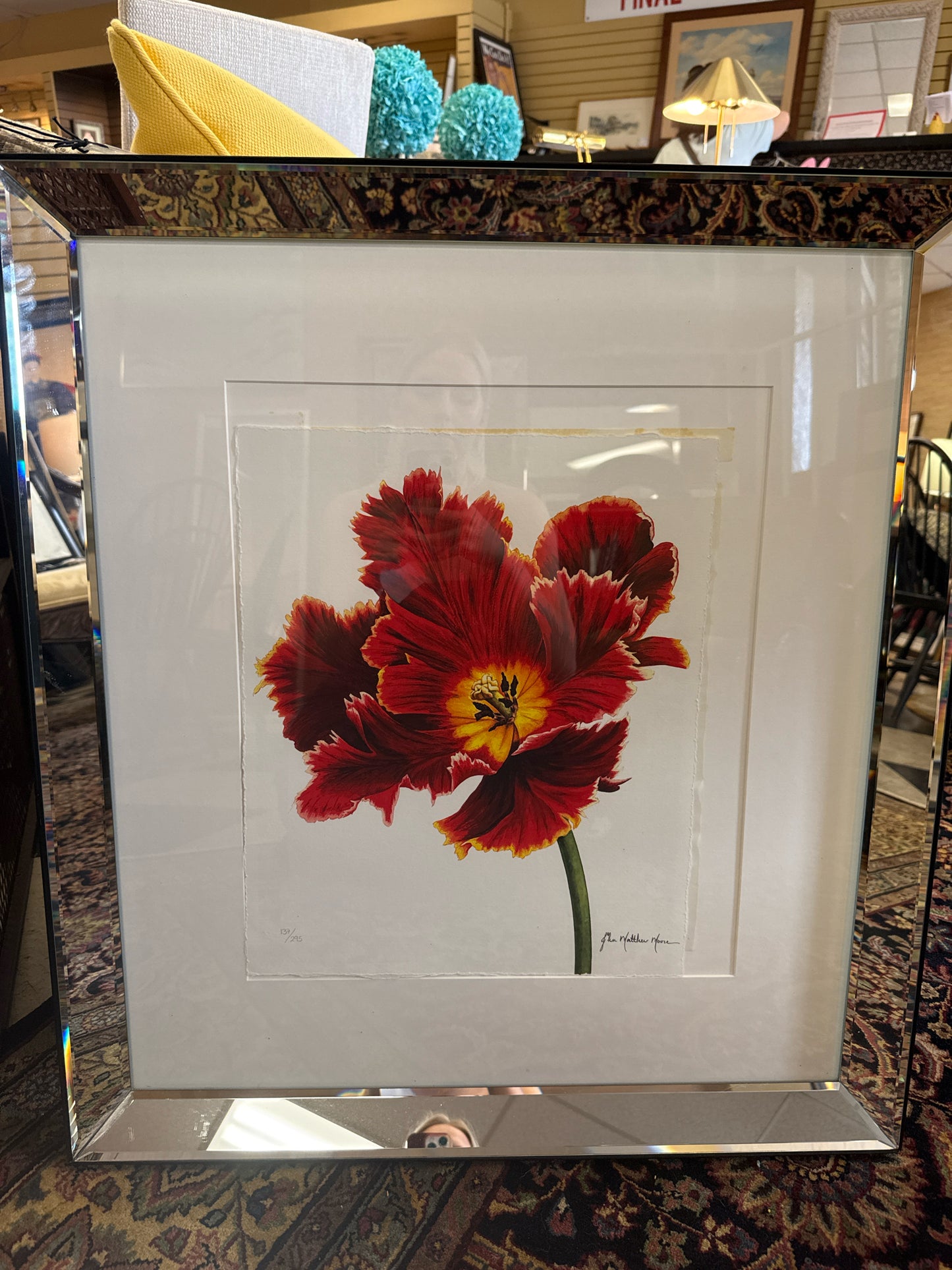 Signed #ed Tulip Botanical Print by John Matthew Moore w/Mirror Frame(25 3/4x28
