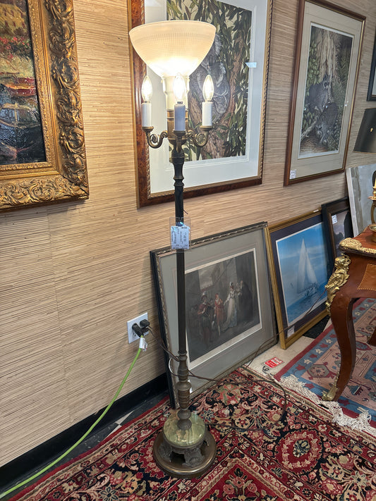 1930's 2 Way Lamp w/ White Globe & 3 Candleabras- Marble Base