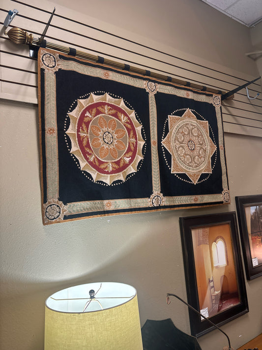 Tapestry w/ Black Medallions & Gold Rod (60x35)