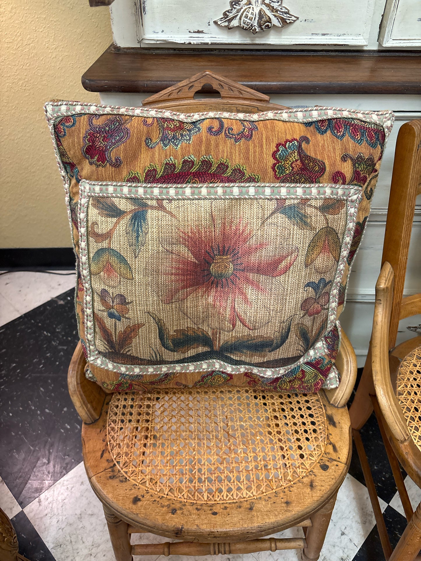 Custom Multi-color Pillow w/ Floral Tapestry Design 20"