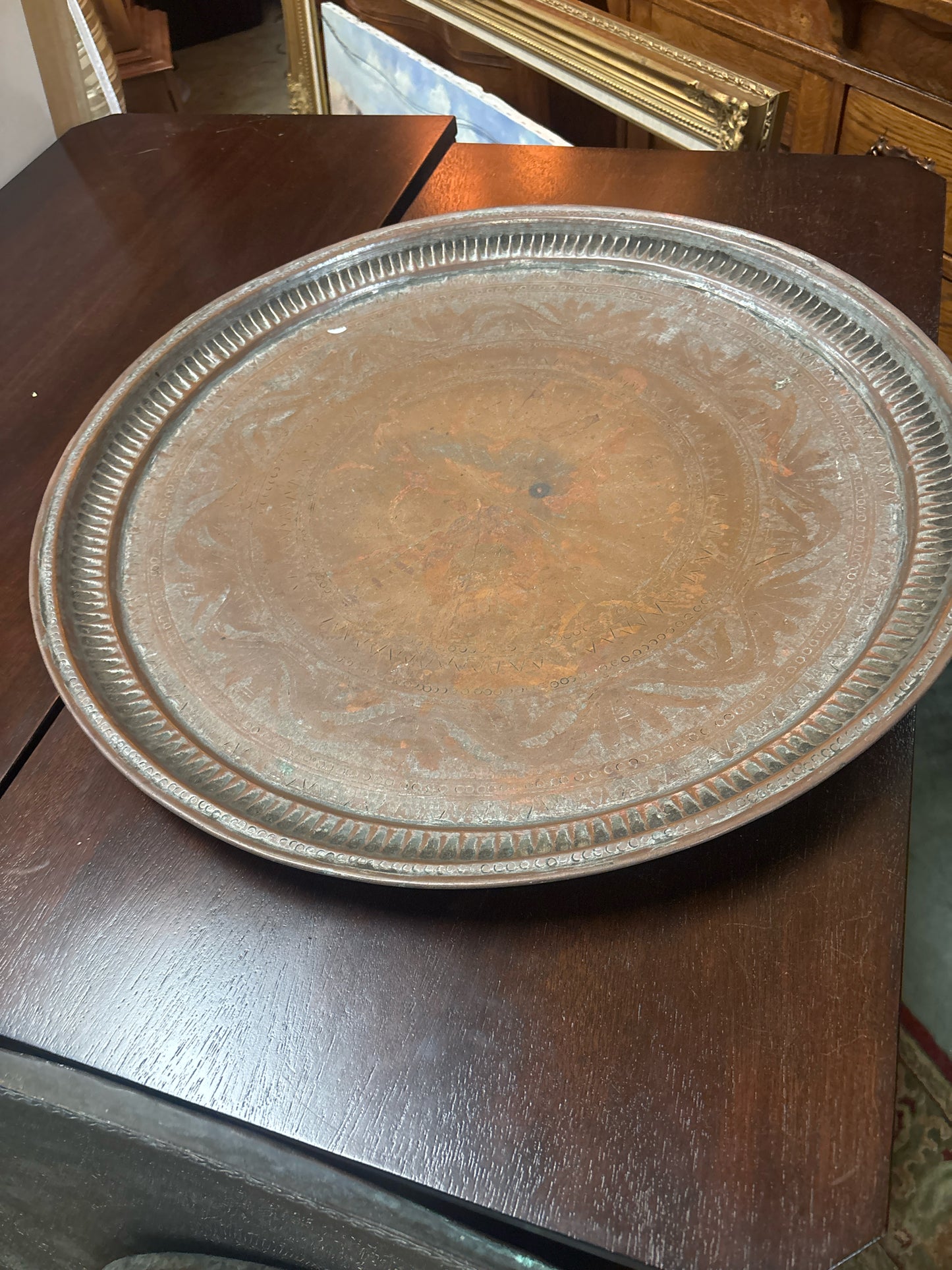 22" Round Copper Wall Hanging Tray