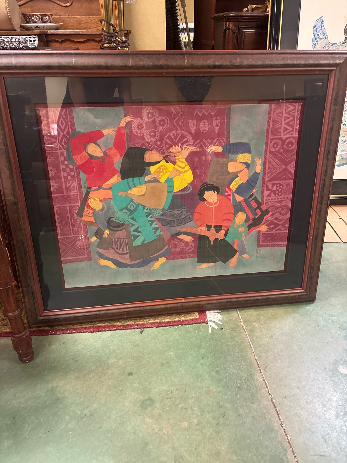 Vintage Framed New Century Chicago "Asian People on Yaks Wall" (36x42)