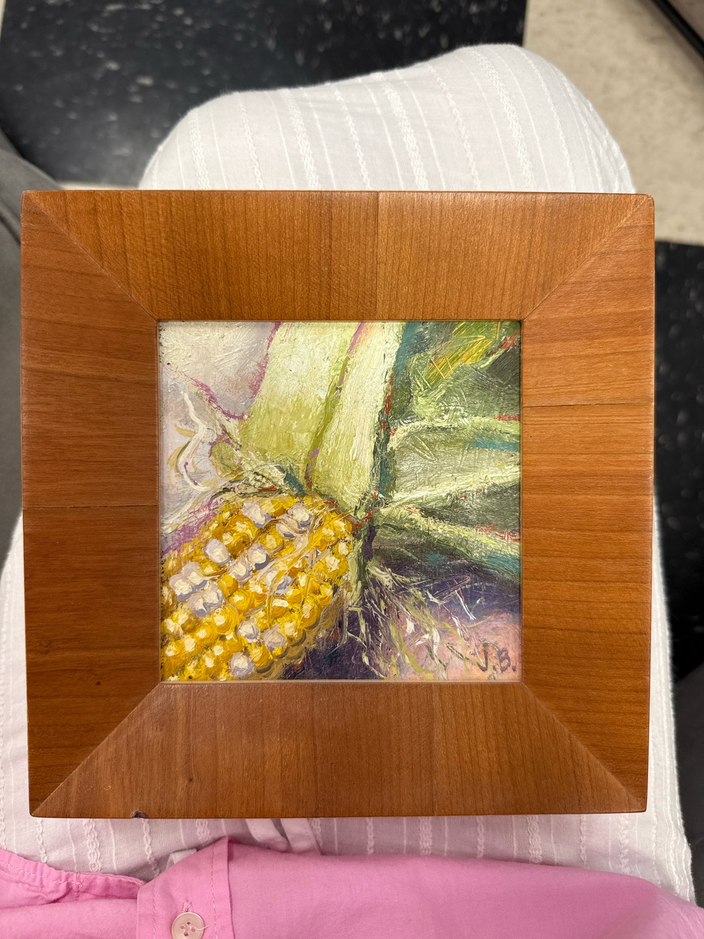 Signed Orig.Oil "Sweet Corn" in Light Wood Frame by J.Broussard(5x5)