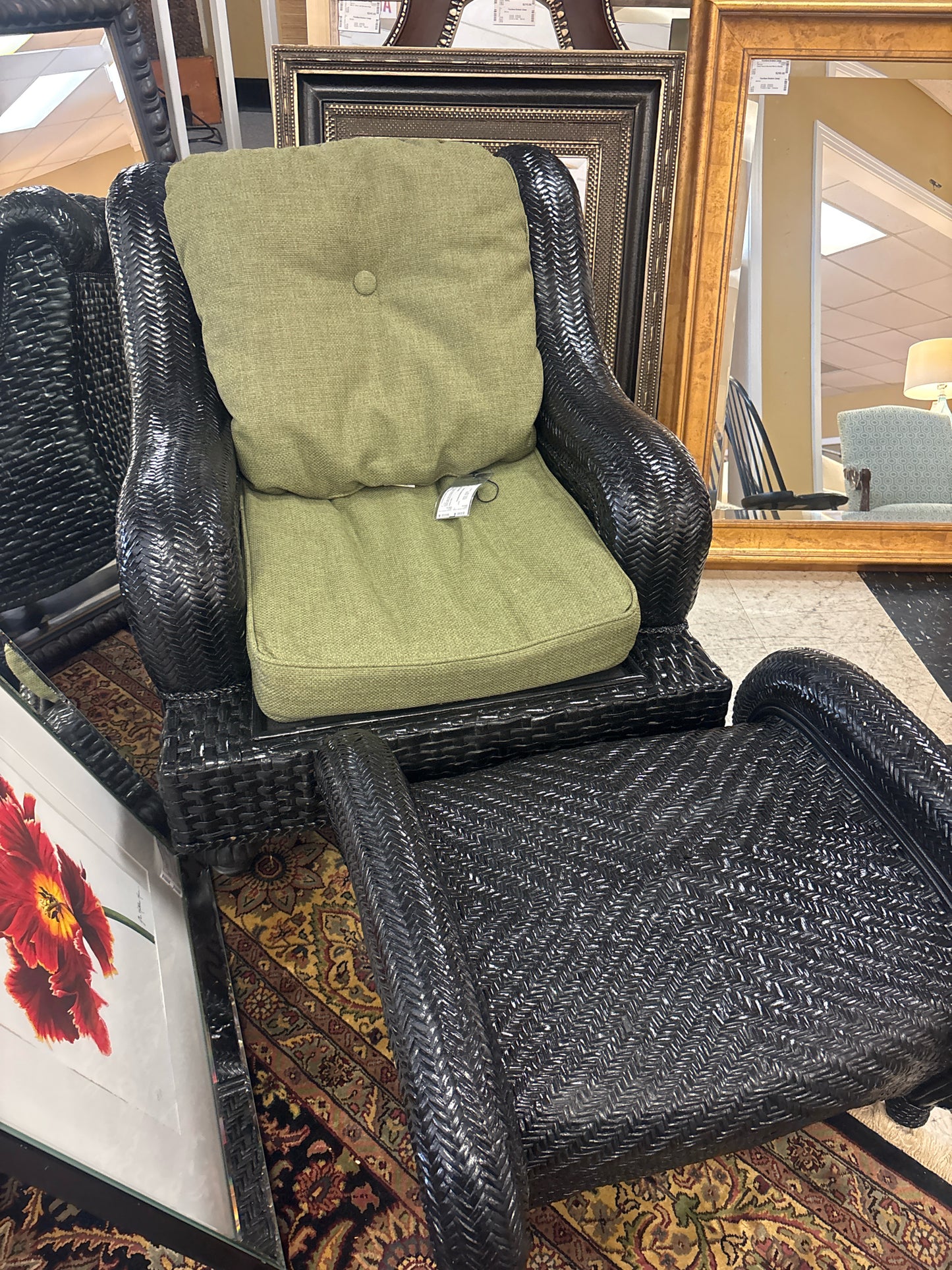 Excursion Black Wicker Lounge Chair w/Ottoman (Cushion Incl)