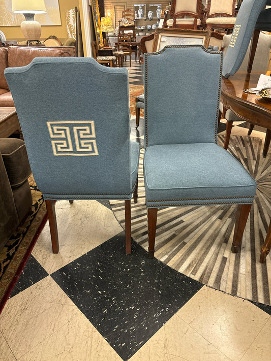 Custom Blue w/Greek Key Dining Chairs w/ Nailhead (Set of 6)