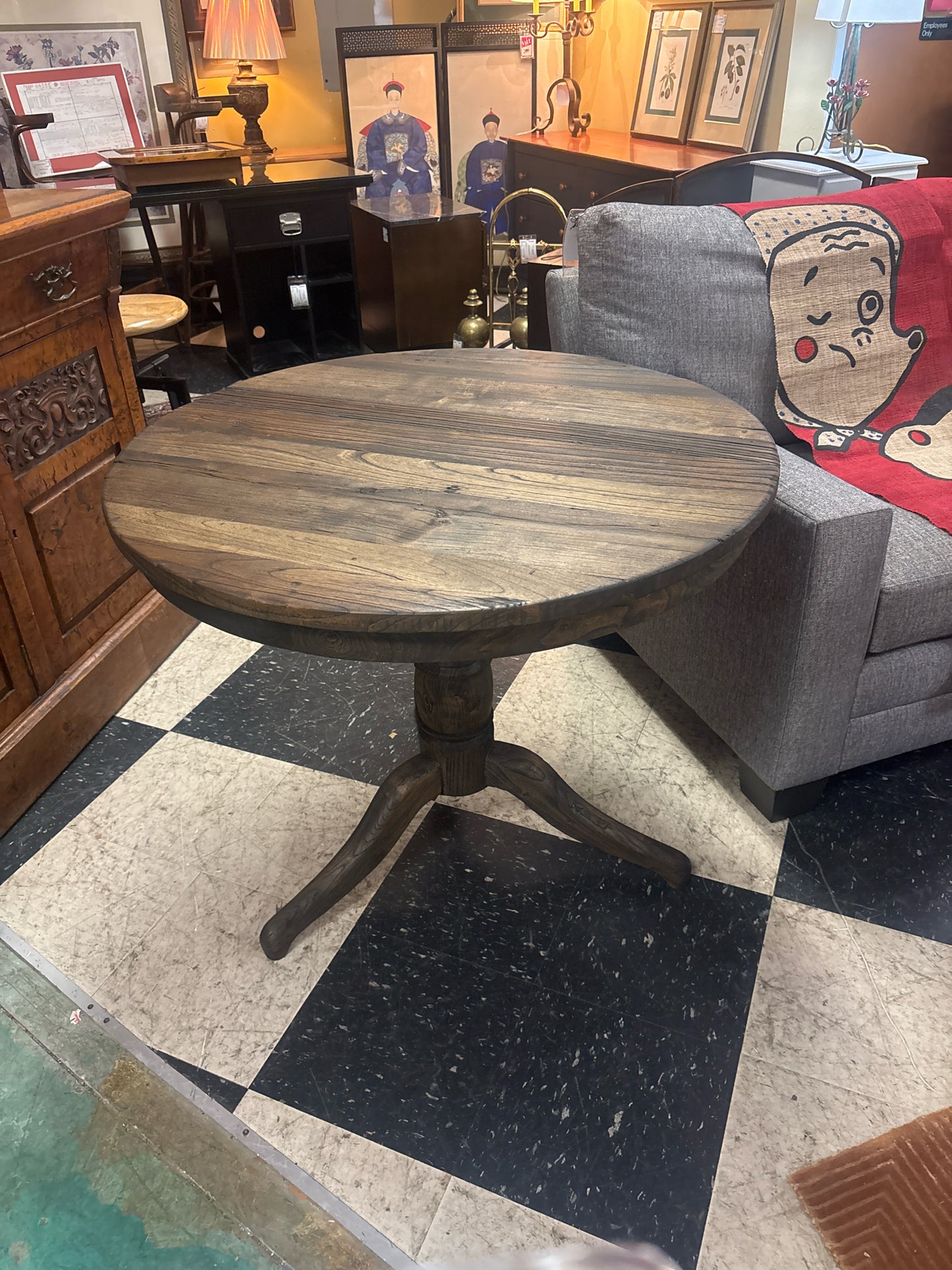35" Round Wood Entry Table on Pedestal Base