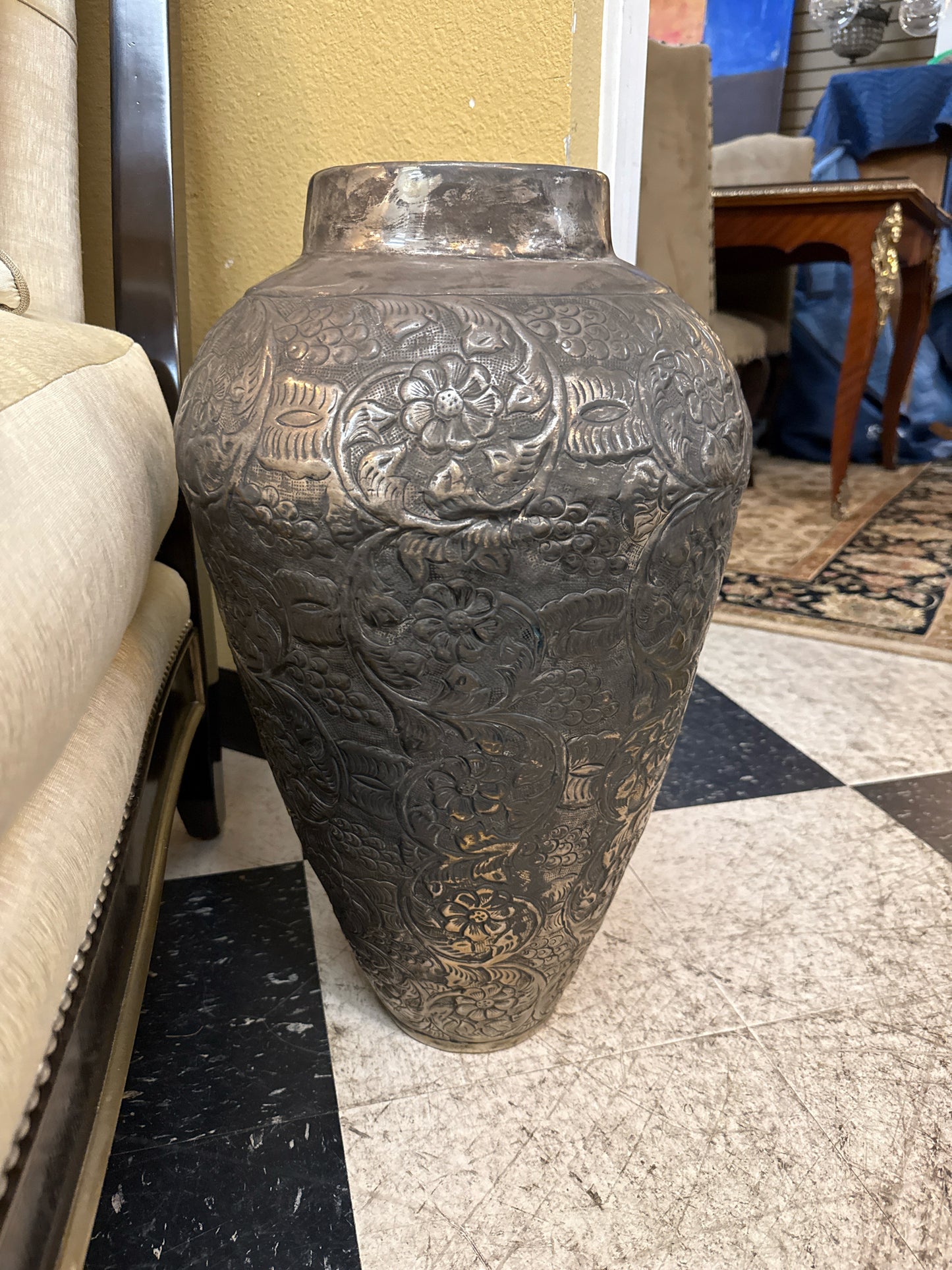 23" Silver Plate Tall Floral Design Vase