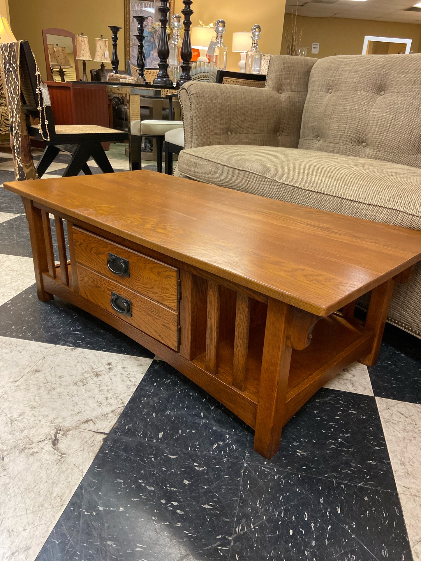 Mission Style Wood CoffeeTable w/ Storage and Lower Shelf