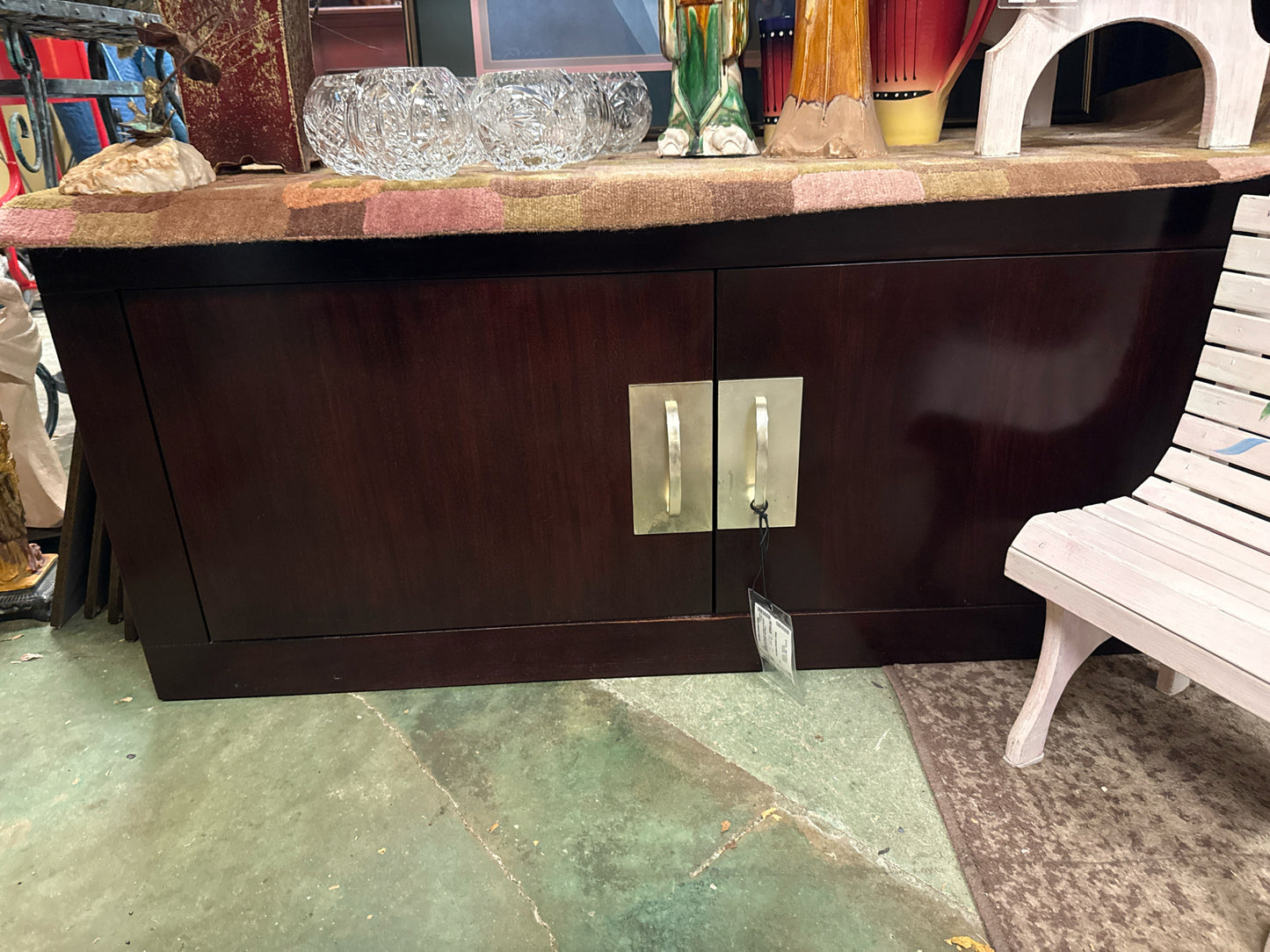 Mahogany Storage Cabinet w/ Nickel Hardware & 2 Door Top-Piece