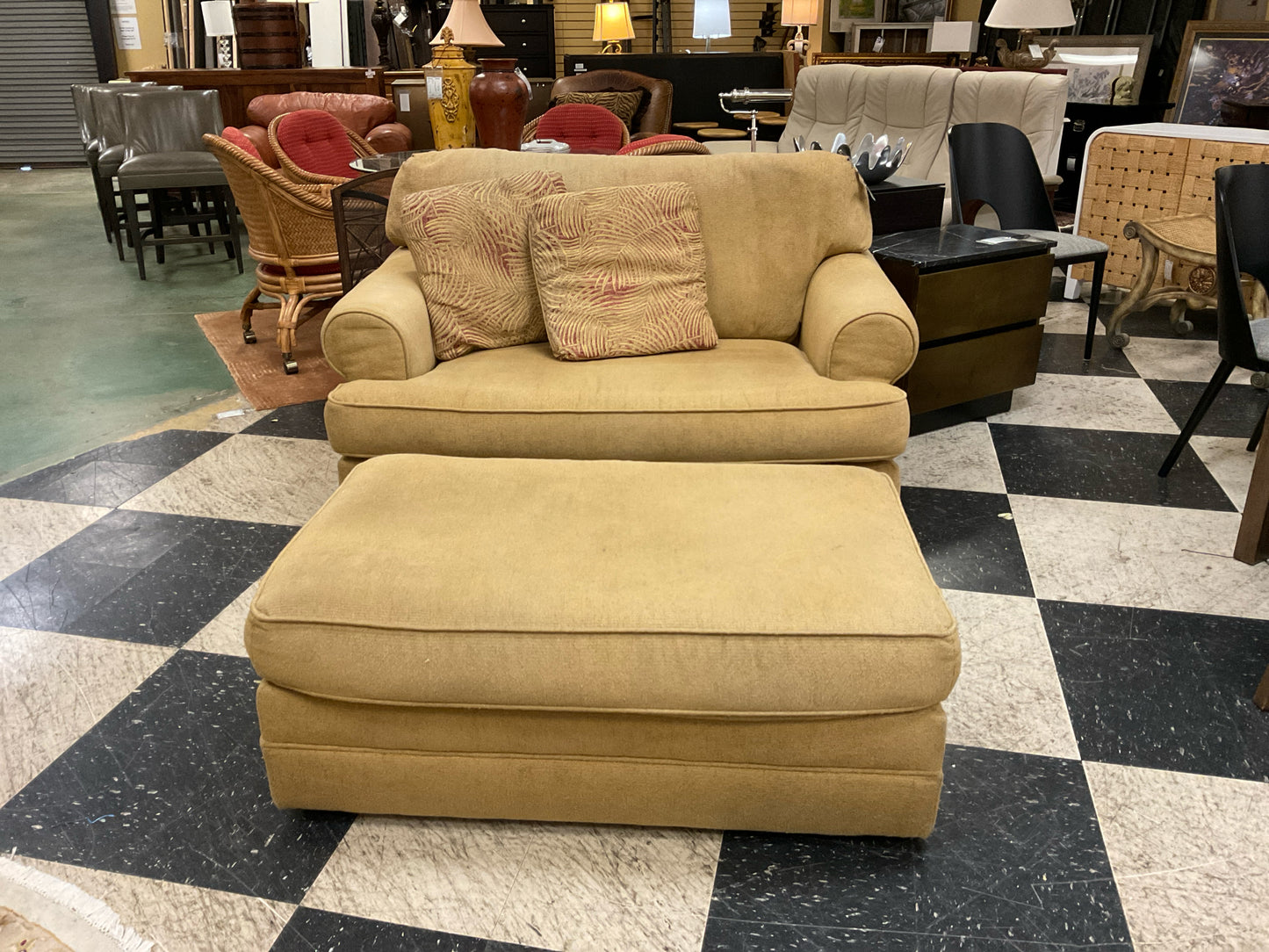 Golden Camel Loveseat Chair (58W X 43D X 36H) - Ottoman (43W X 28D X 17H)